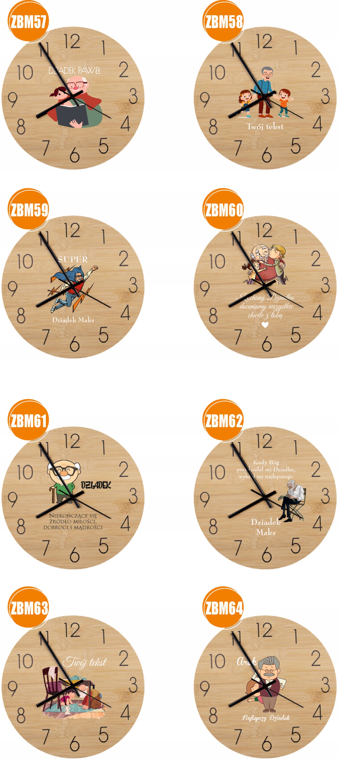 Bambusowy ZEGAR ścienny personalizacja nadruk prezent dla BABCI + imię