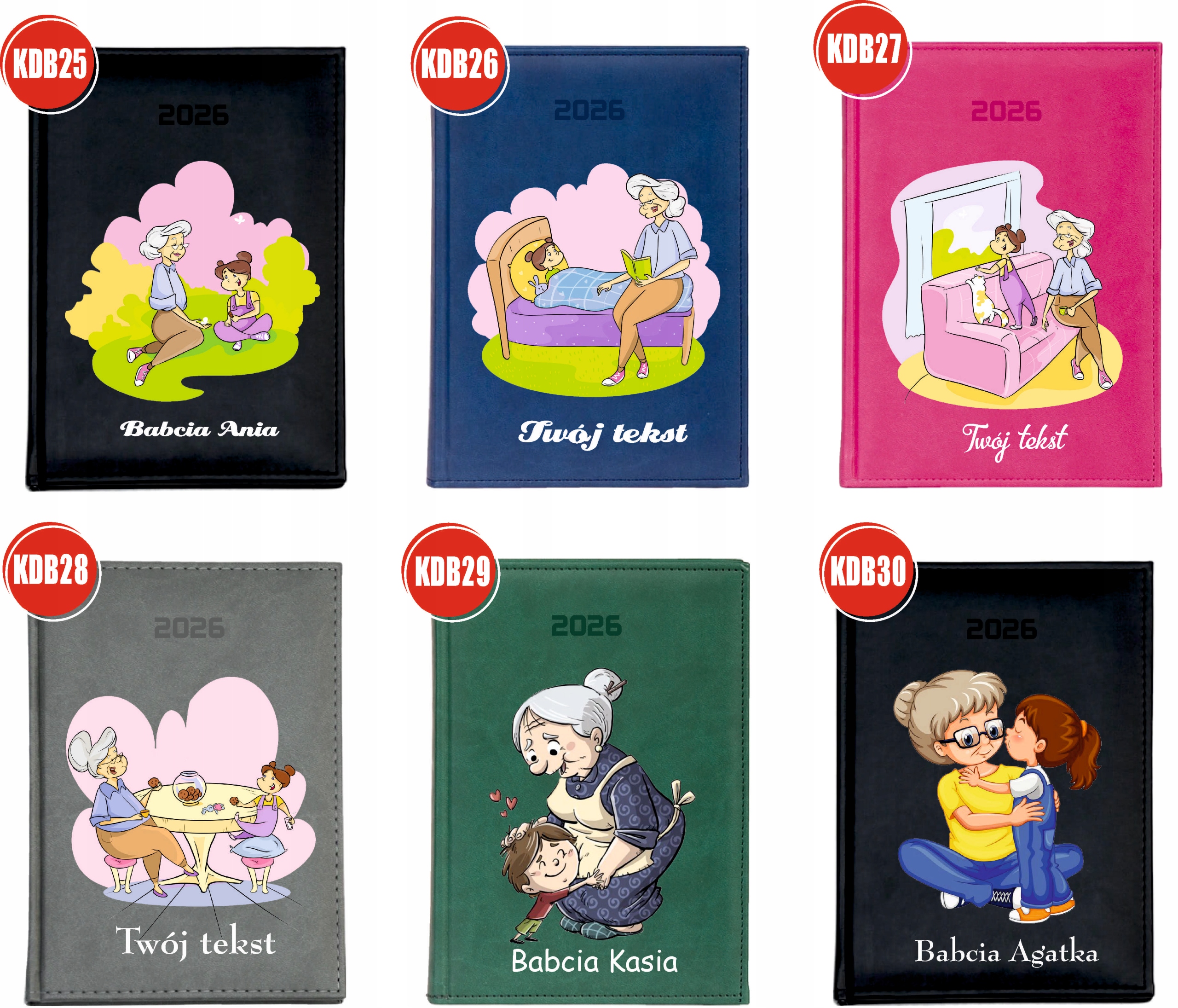 duży KALENDARZ A4 2026 DZIENNY KSIAŻKOWY NADRUK DLA BABCI I DZIADKA + tekst