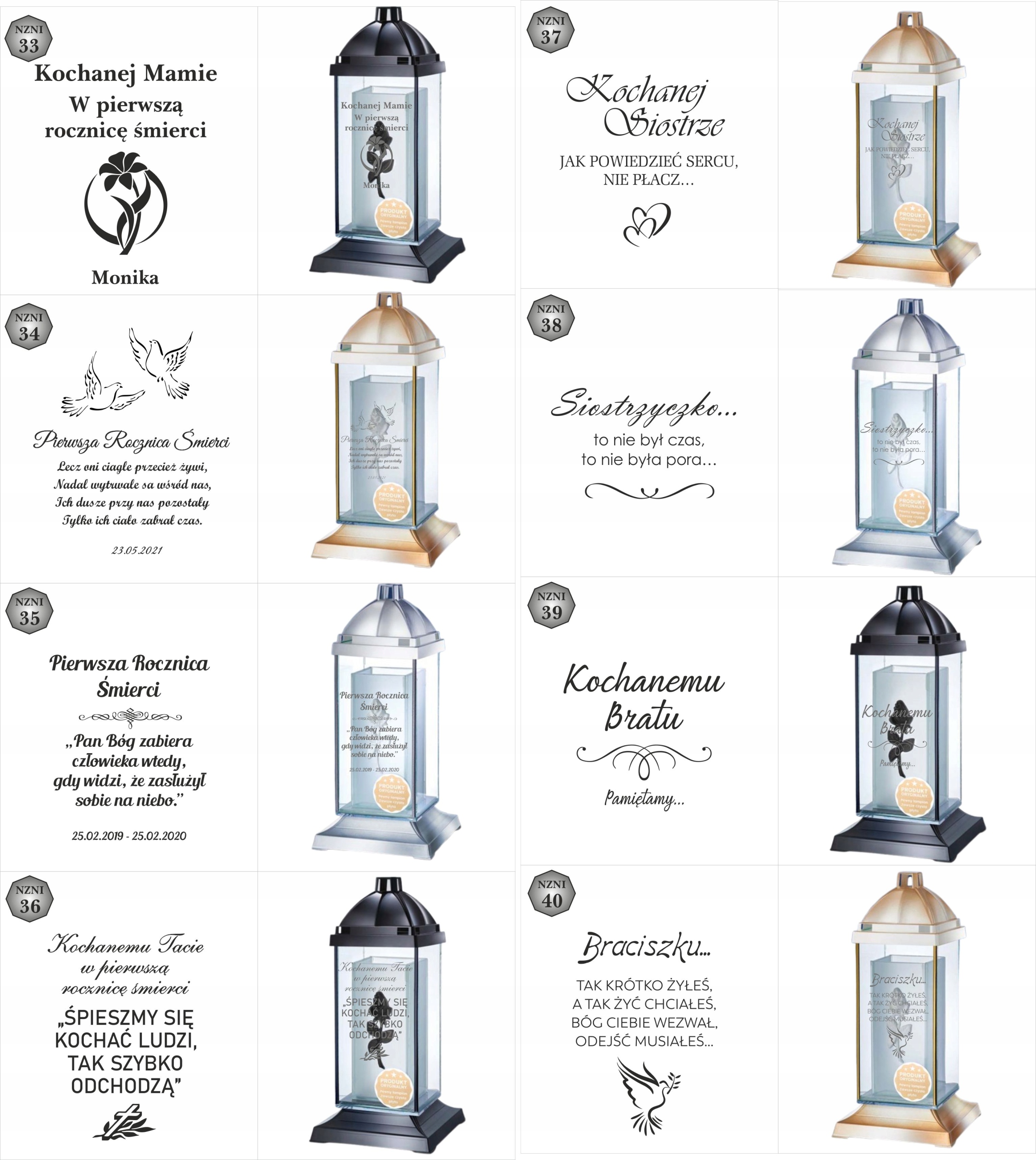 Luksusowy znicz personalizowany cytat grawer z napisem dedykacją inicjałami