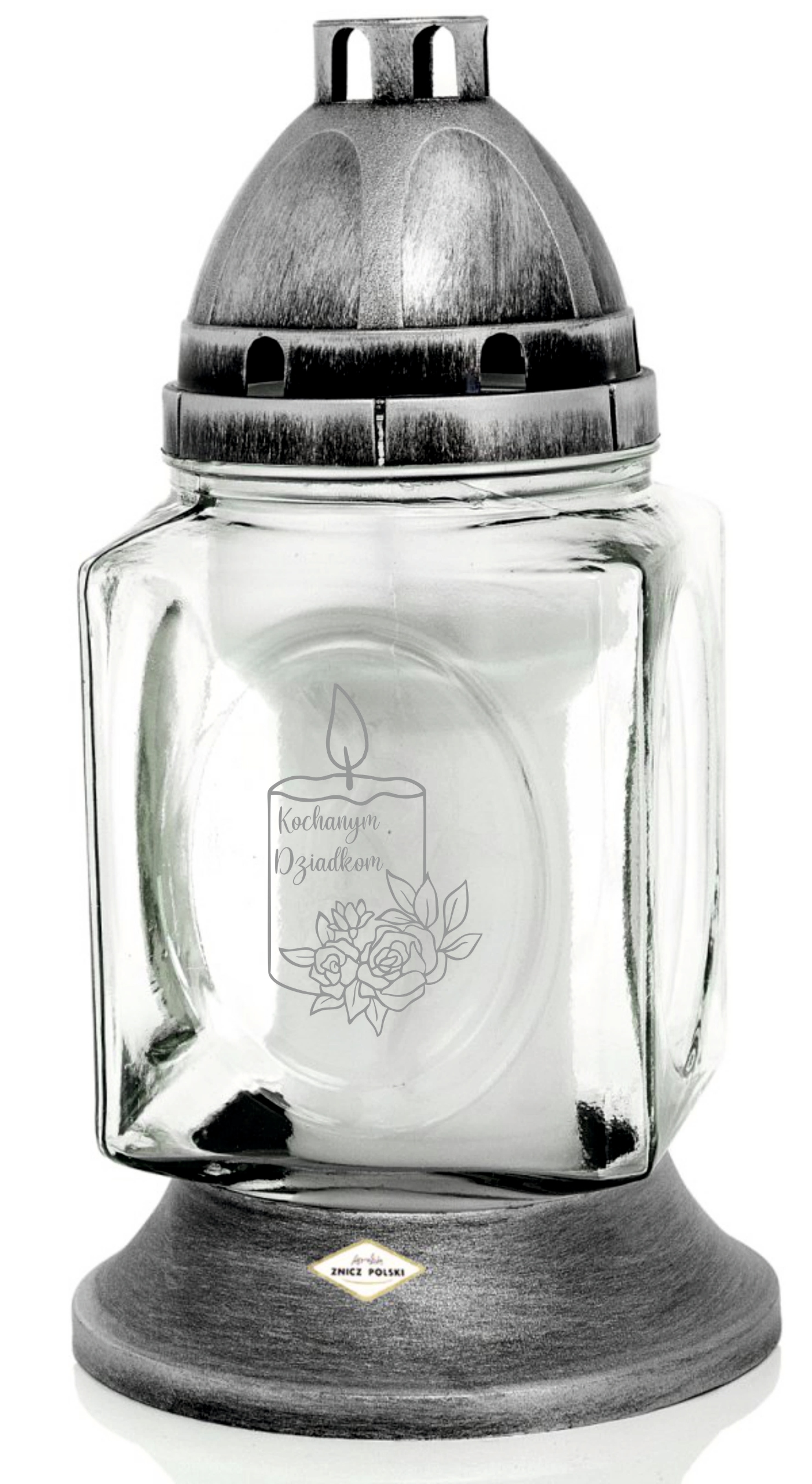 ZNICZ szklany GRAWER KAPLICZKA personalizowany TWÓJ NAPIS dla babci dziadka