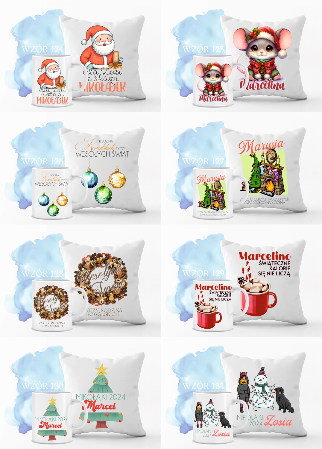 Zestaw PODUSZKA i KUBEK mikołajkowy świąteczny PREZENT twój tekst imię