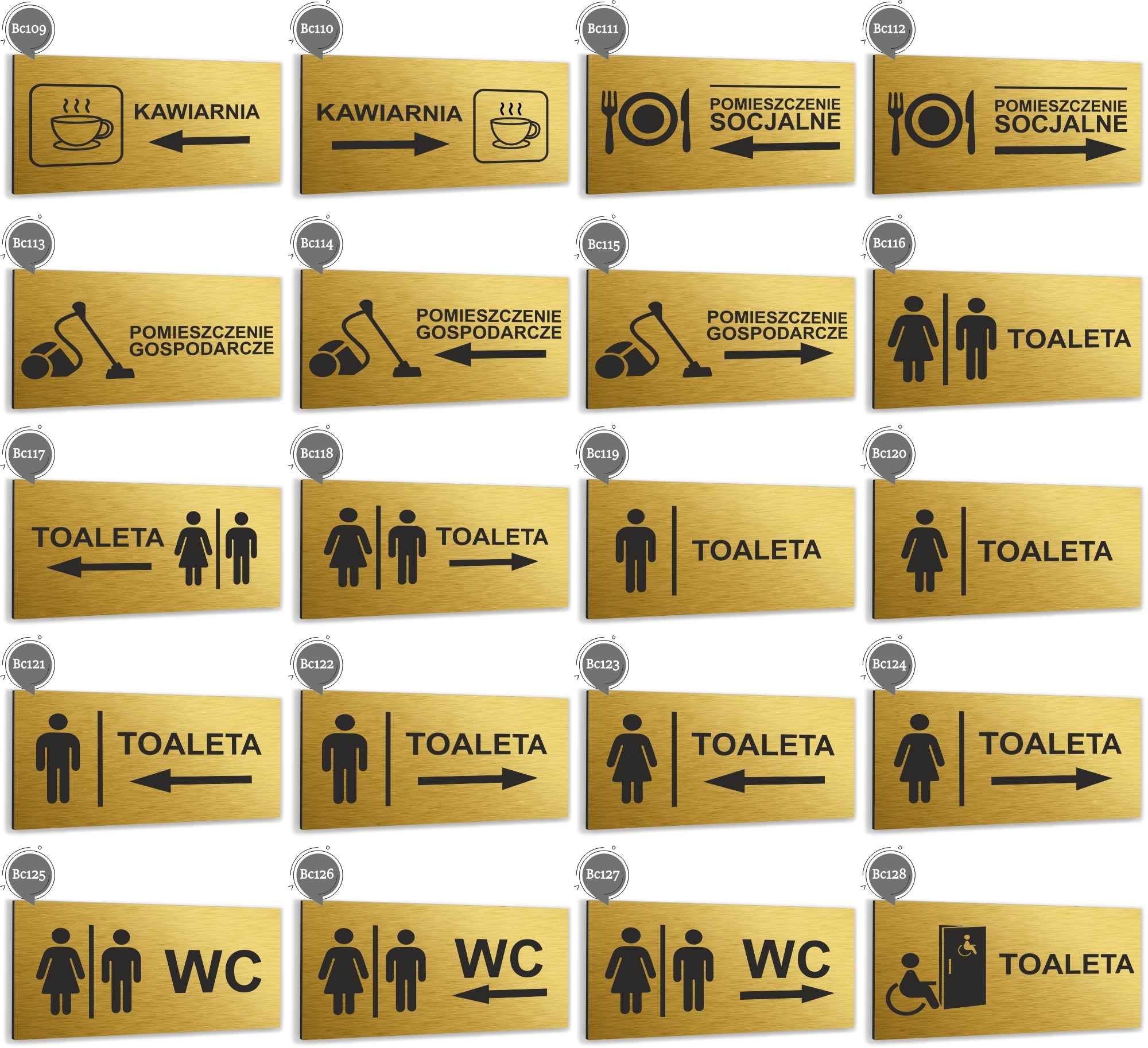 Tabliczka NADRUK UV oznaczenie TOALETA DAMSKA dibond informacyjna ZŁOTA