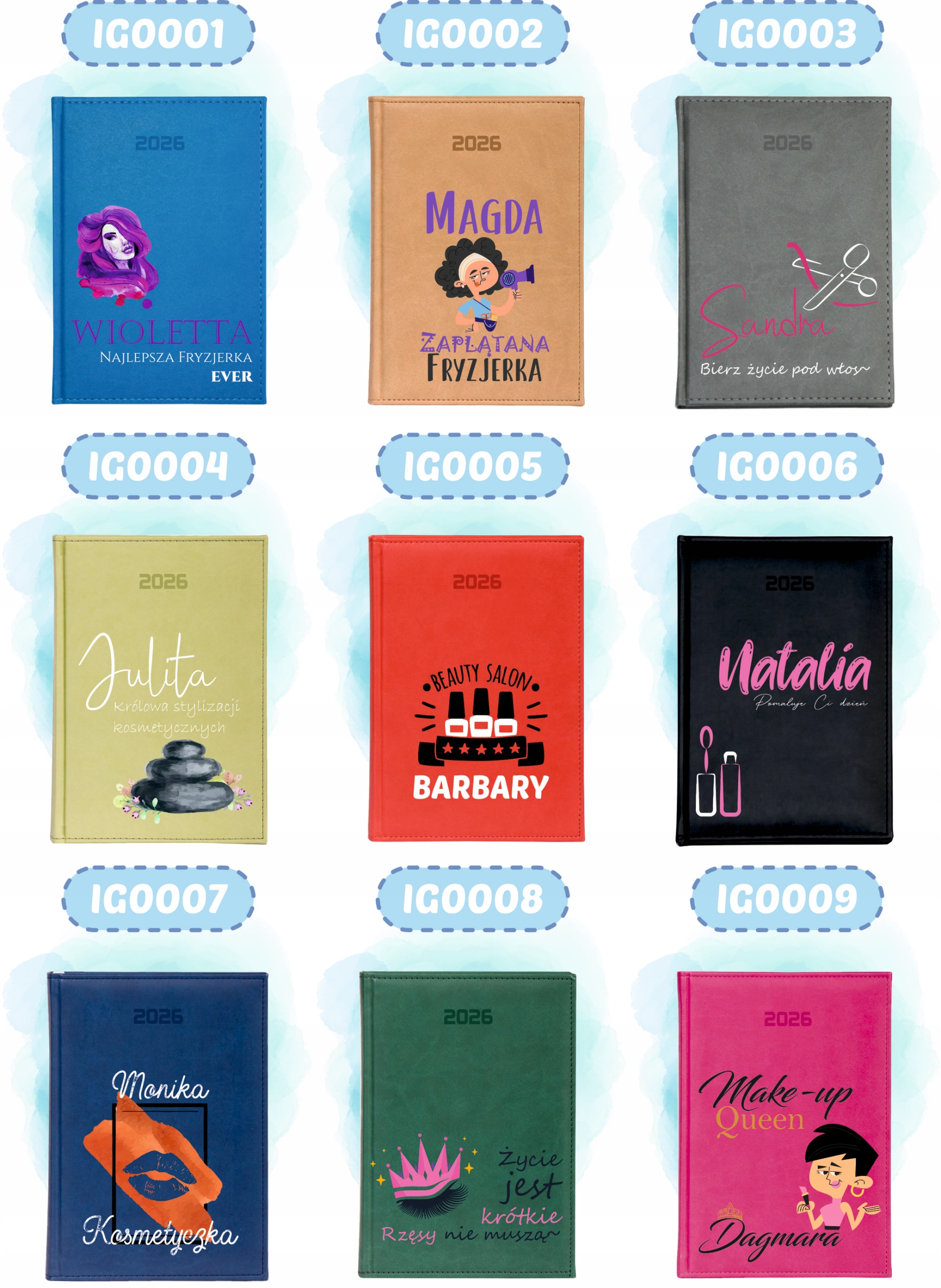 KALENDARZ A5 2026 DZIENNY terminarz Z NADRUKIEM DUŻY WYBÓR WZORÓW + IMIĘ