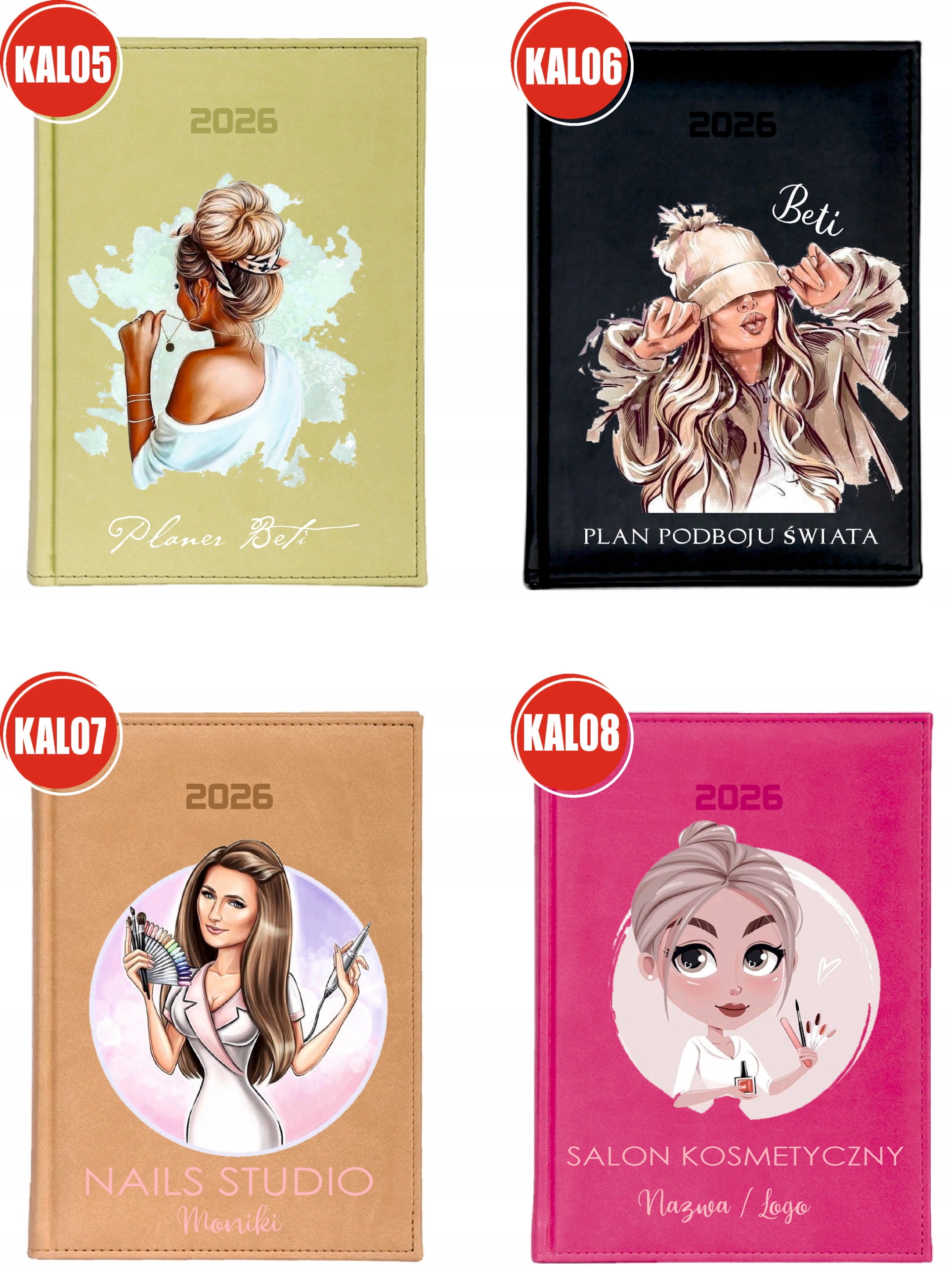 KALENDARZ A5 2026 DZIENNY terminarz z nadrukiem UV NAILS STUDIO + IMIĘ