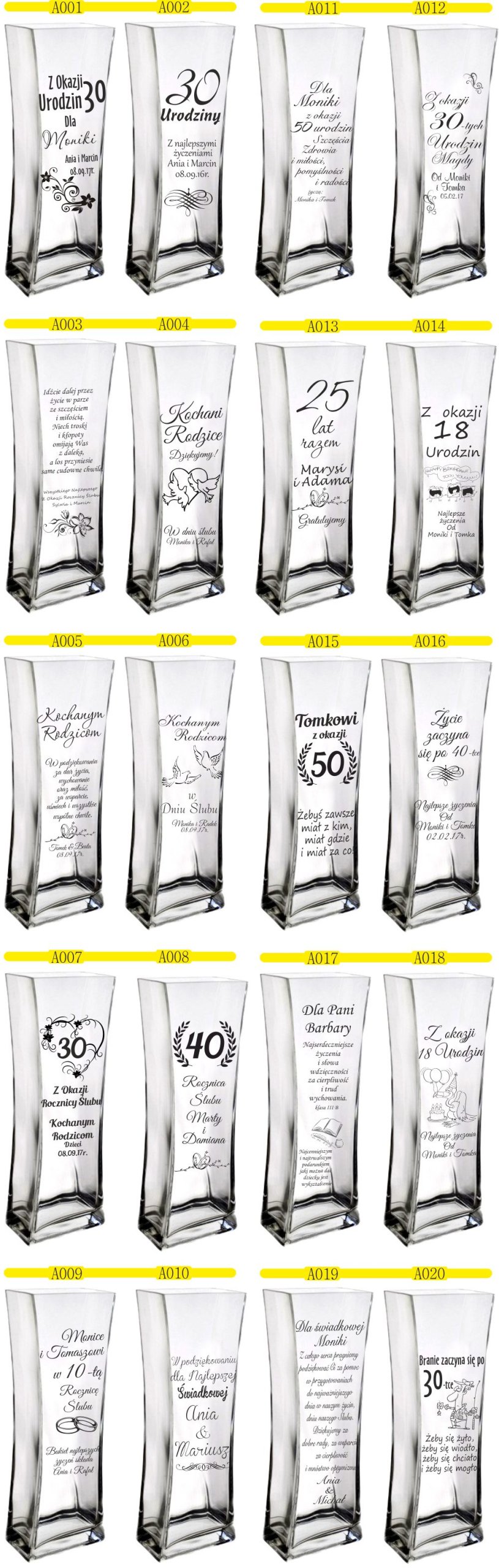 Wazon z grawerem na rocznica ślubu 10,20,30,40,50