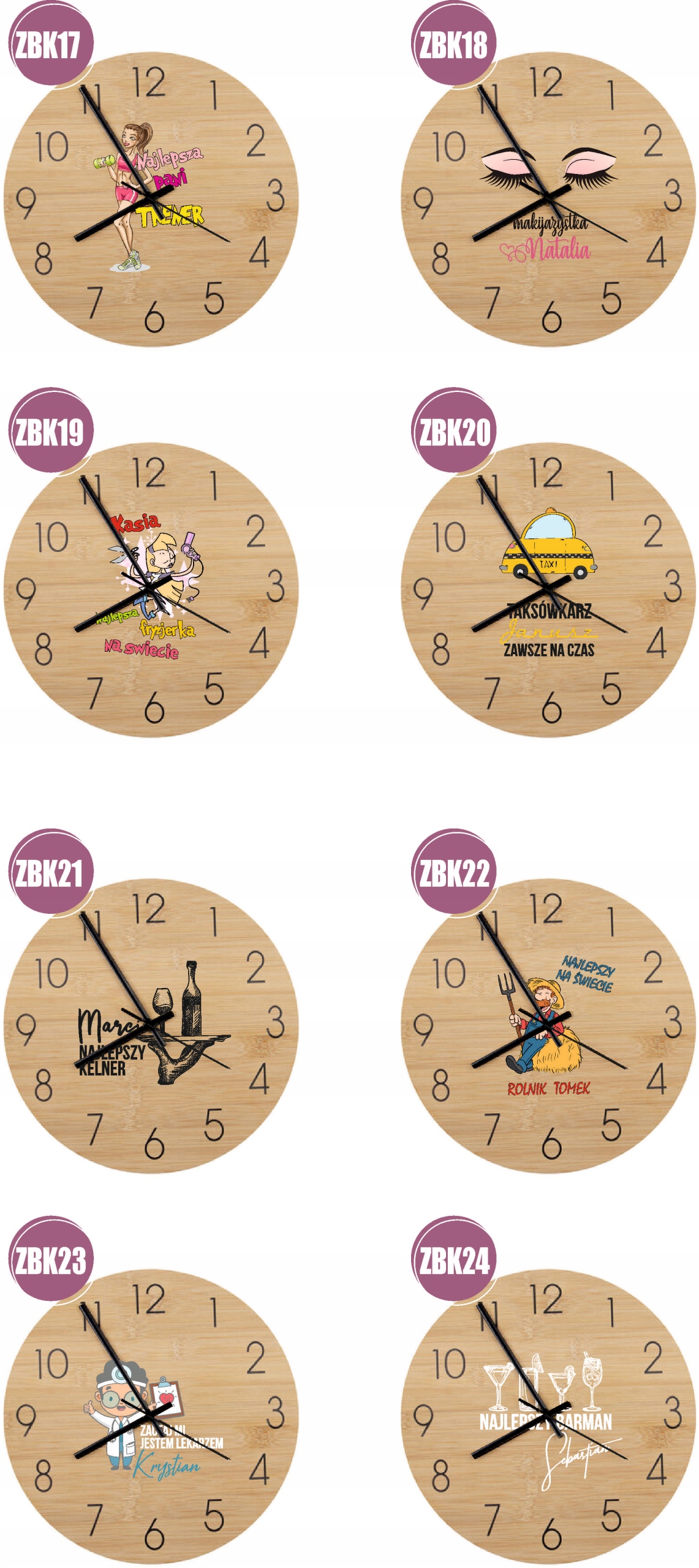 Bambusowy ZEGAR ścienny z nadrukiem UV prezent dla STRAŻAKA