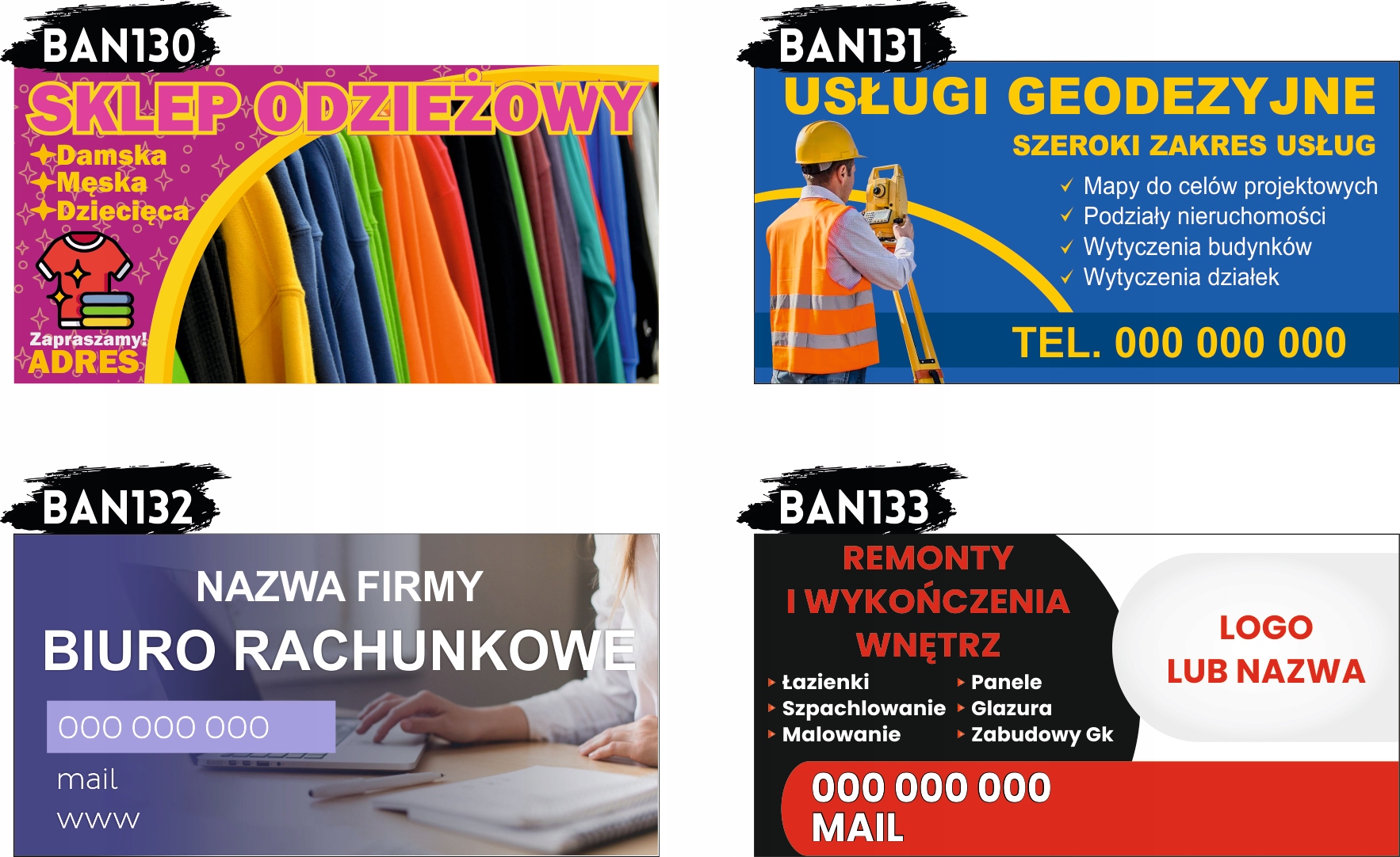 BANER REKLAMOWY OCZKOWANY 200x100 RÓŻNE WZORY WYNAJEM SZALUNKÓW