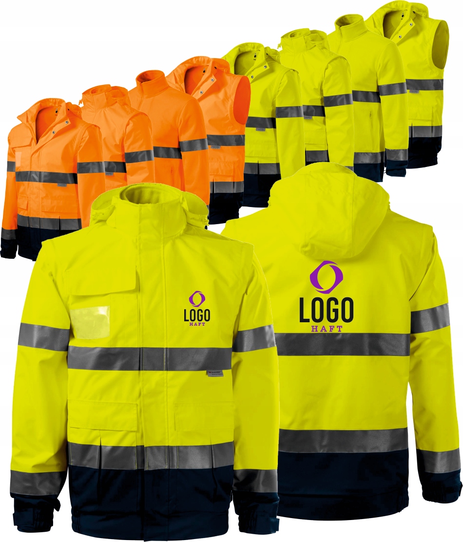 KURTKA OSTRZEGAWCZA Z WŁASNYM HAFTEM NADRUKIEM LOGO