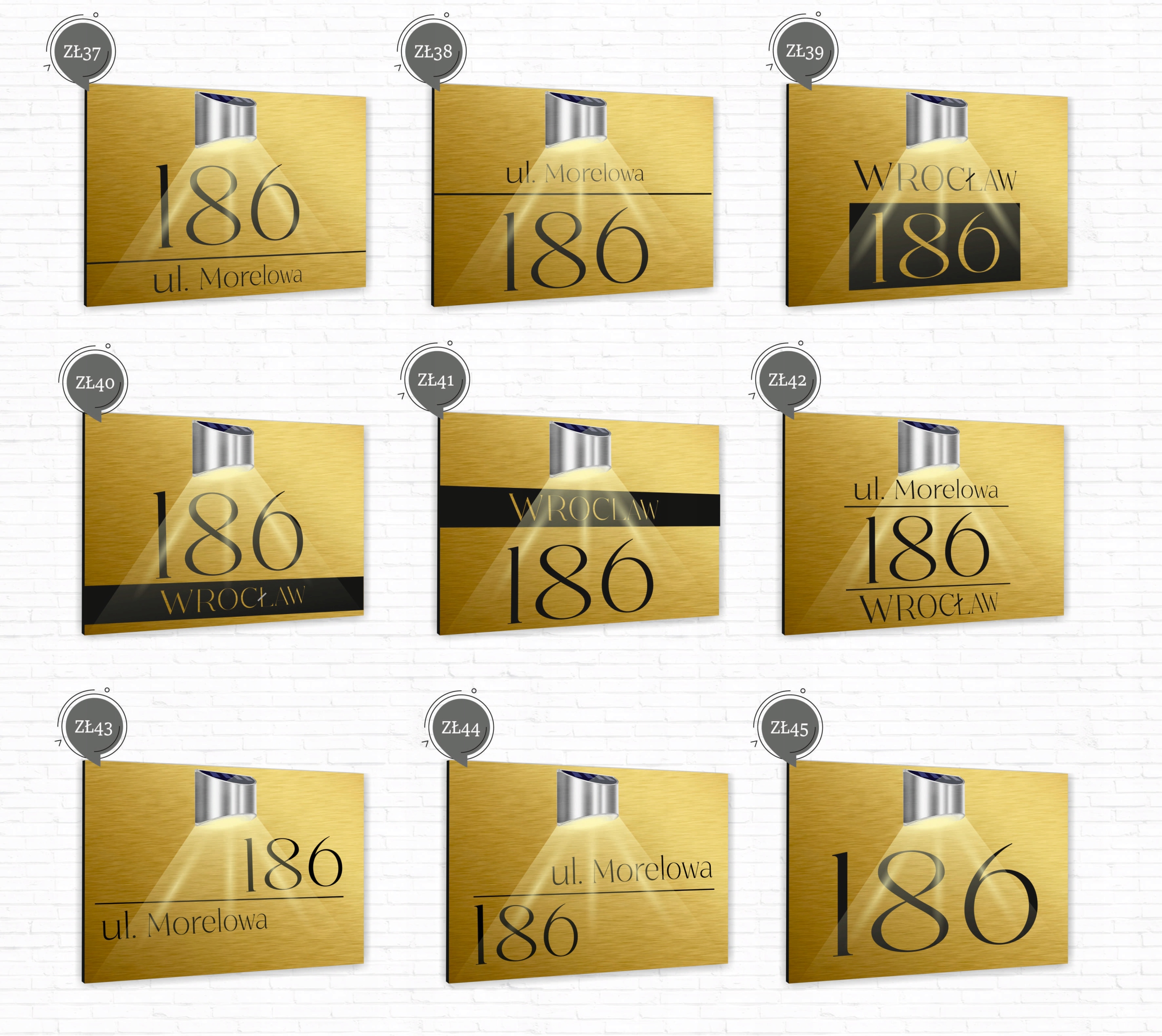 złota TABLICZKA podświetlana ADRESOWA numer domu aluminiowa 30x20