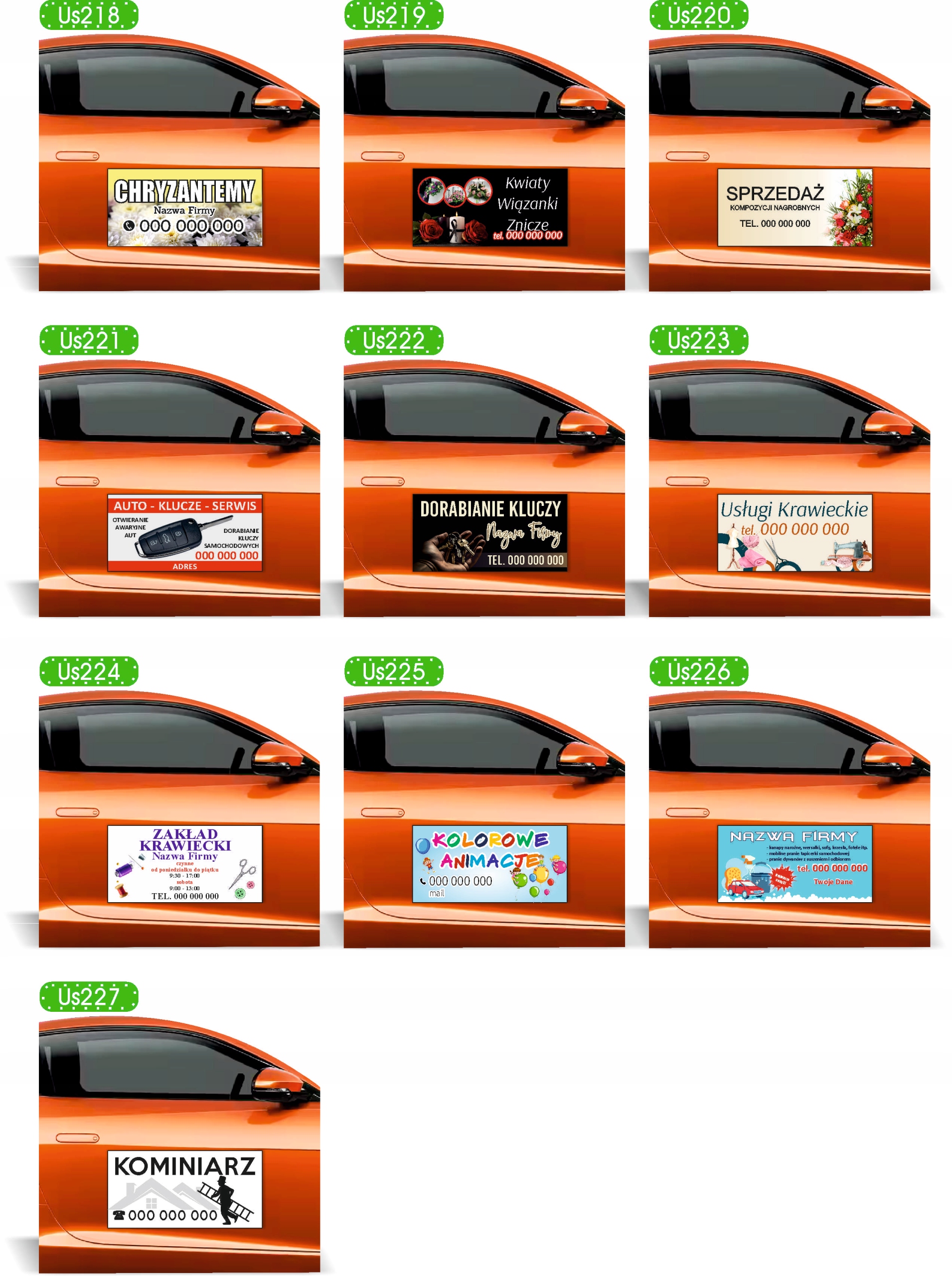 Magnes na samochód reklama magnetyczna 60x30 cm dużo wzorów KRUSZYWA