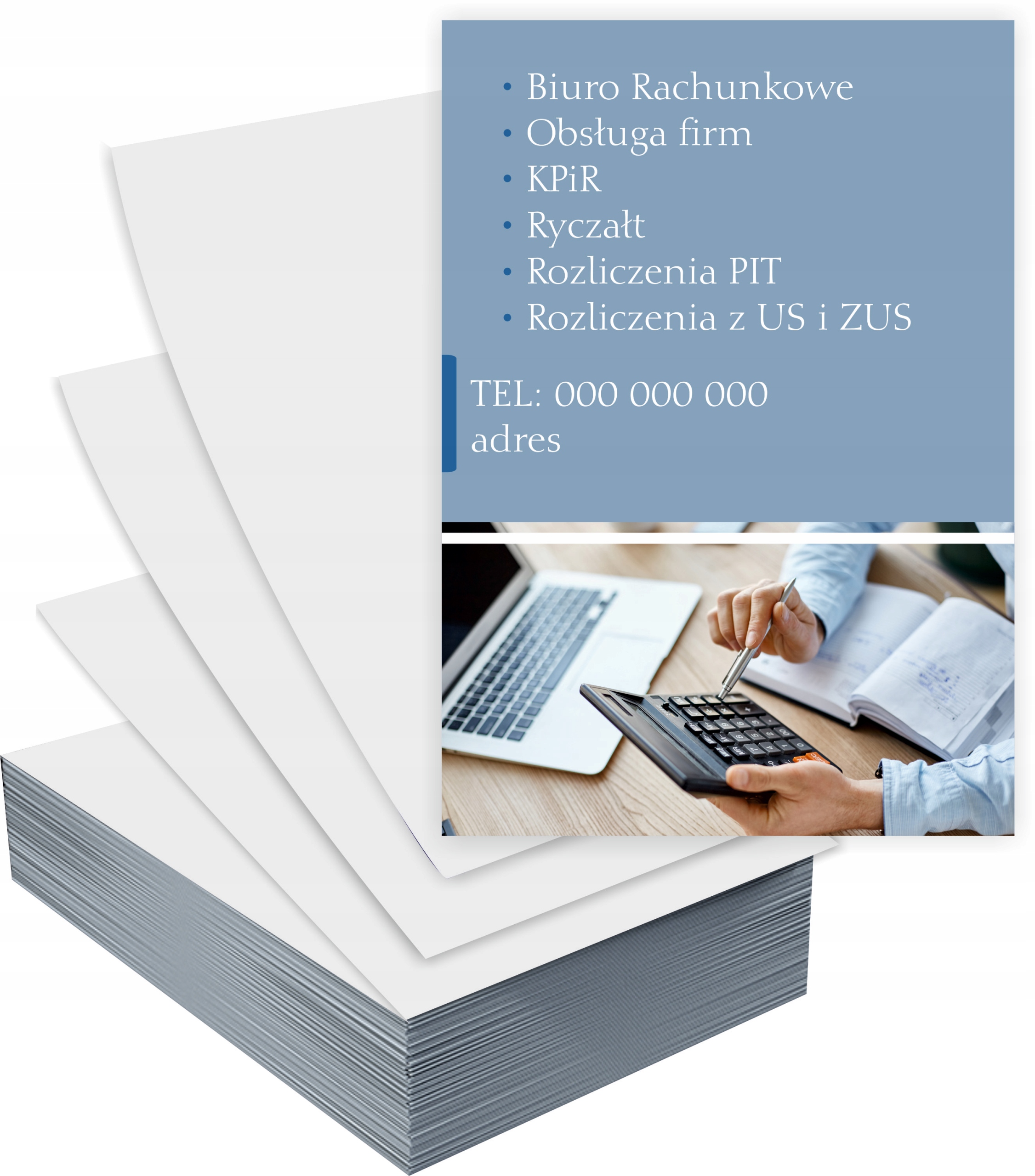 Ulotki A4 1000 szt firmowe reklamowe BIURO RACHUNKOWE + PROJEKT GRATIS