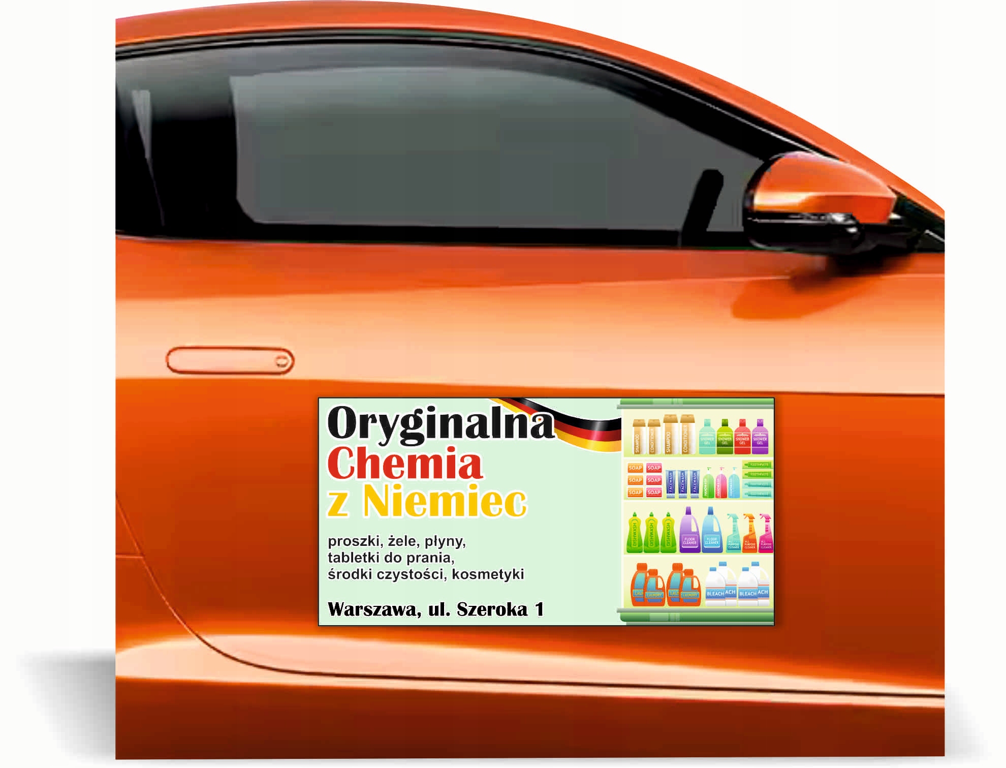Magnes na samochód reklama magnetyczna 60x30 ORYGINALNA CHEMIA Z NIEMIEC