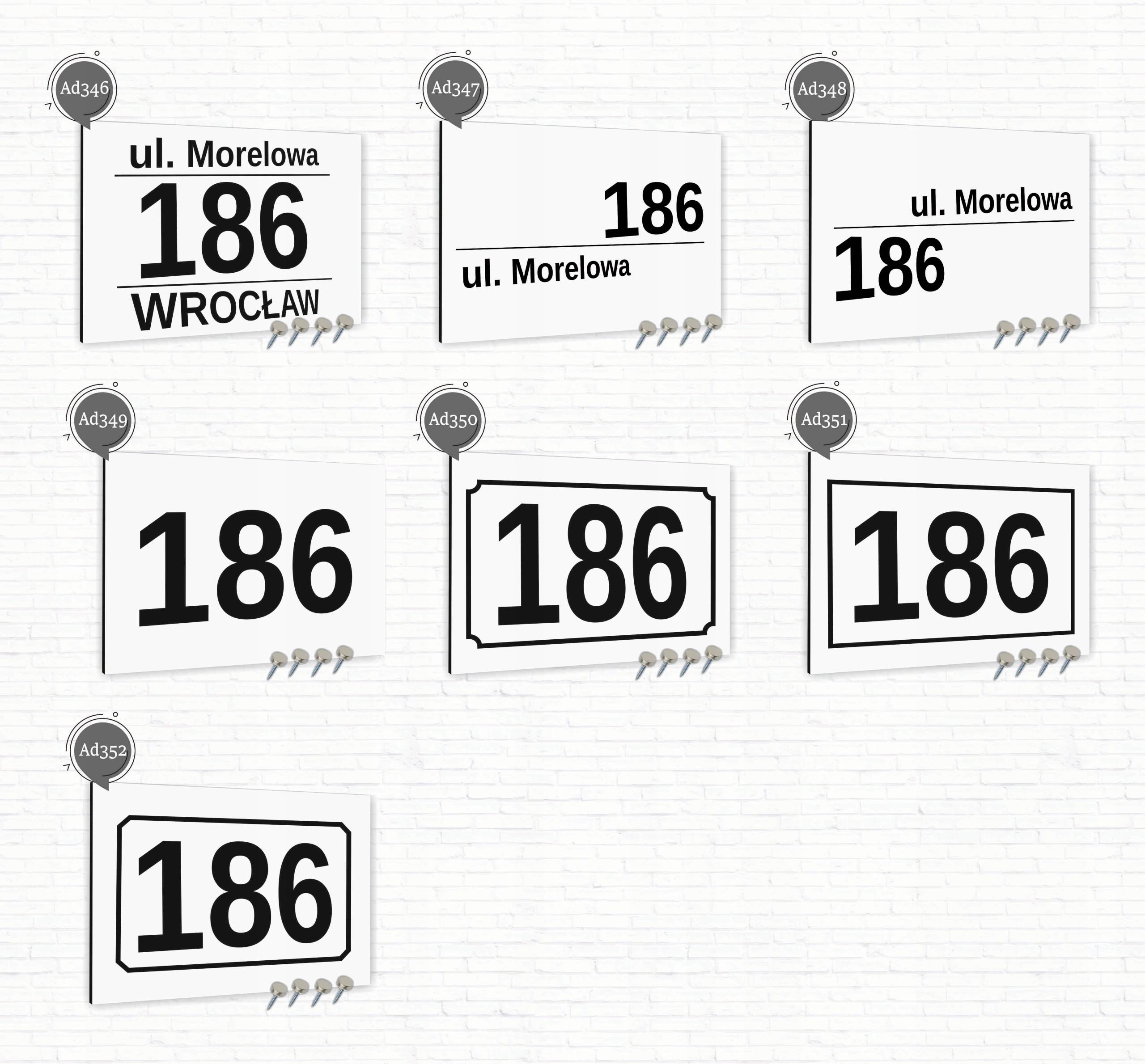 Tabliczka adresowa Nierdzewna Tablica adres domu Biała 30x20 Różne wzory