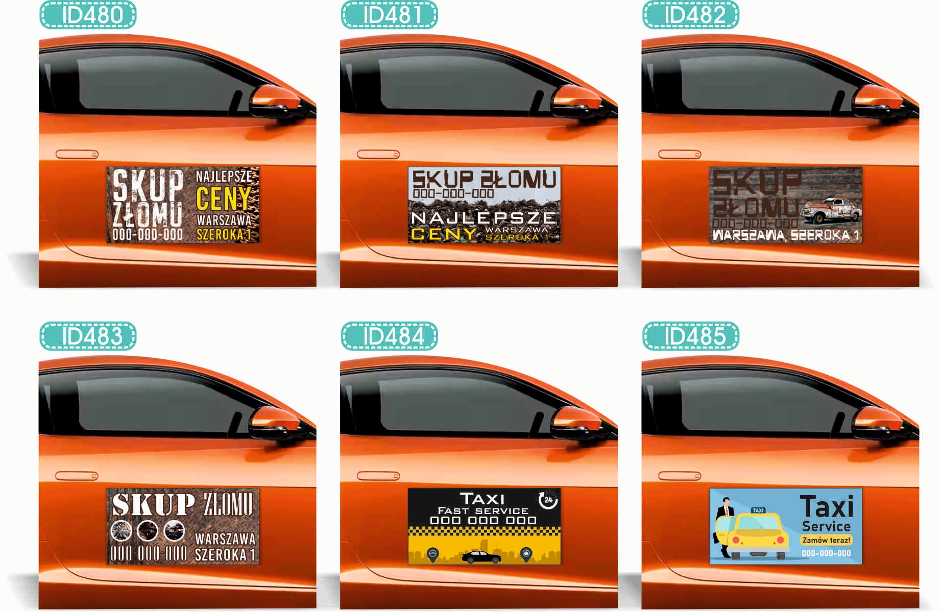 Magnes na auto reklama magnetyczna 60x30 TAXI SZYBKO BEZPIECZNIE