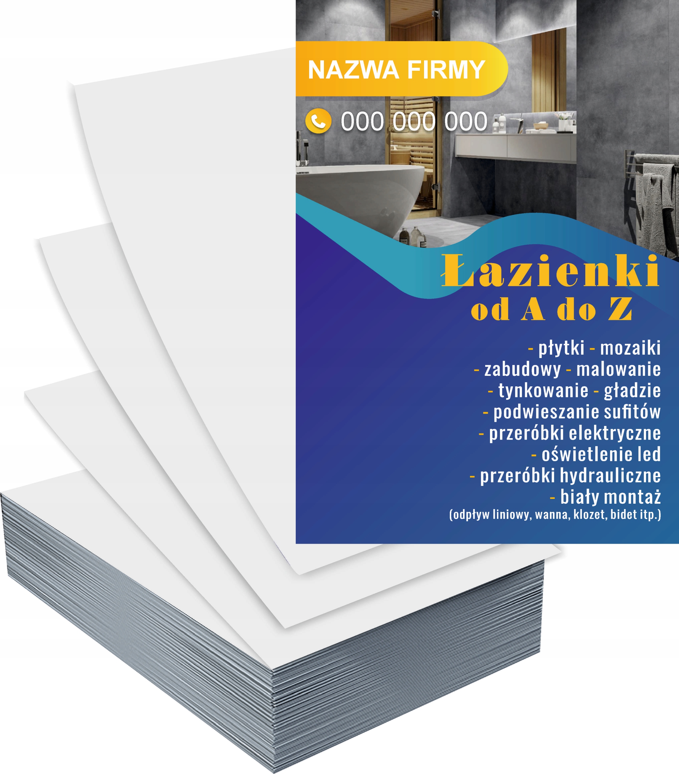 Ulotki A5 100szt reklamowe firmowe ŁAZIENKI REMONTY WYKOŃCZENIA dużo wzorów