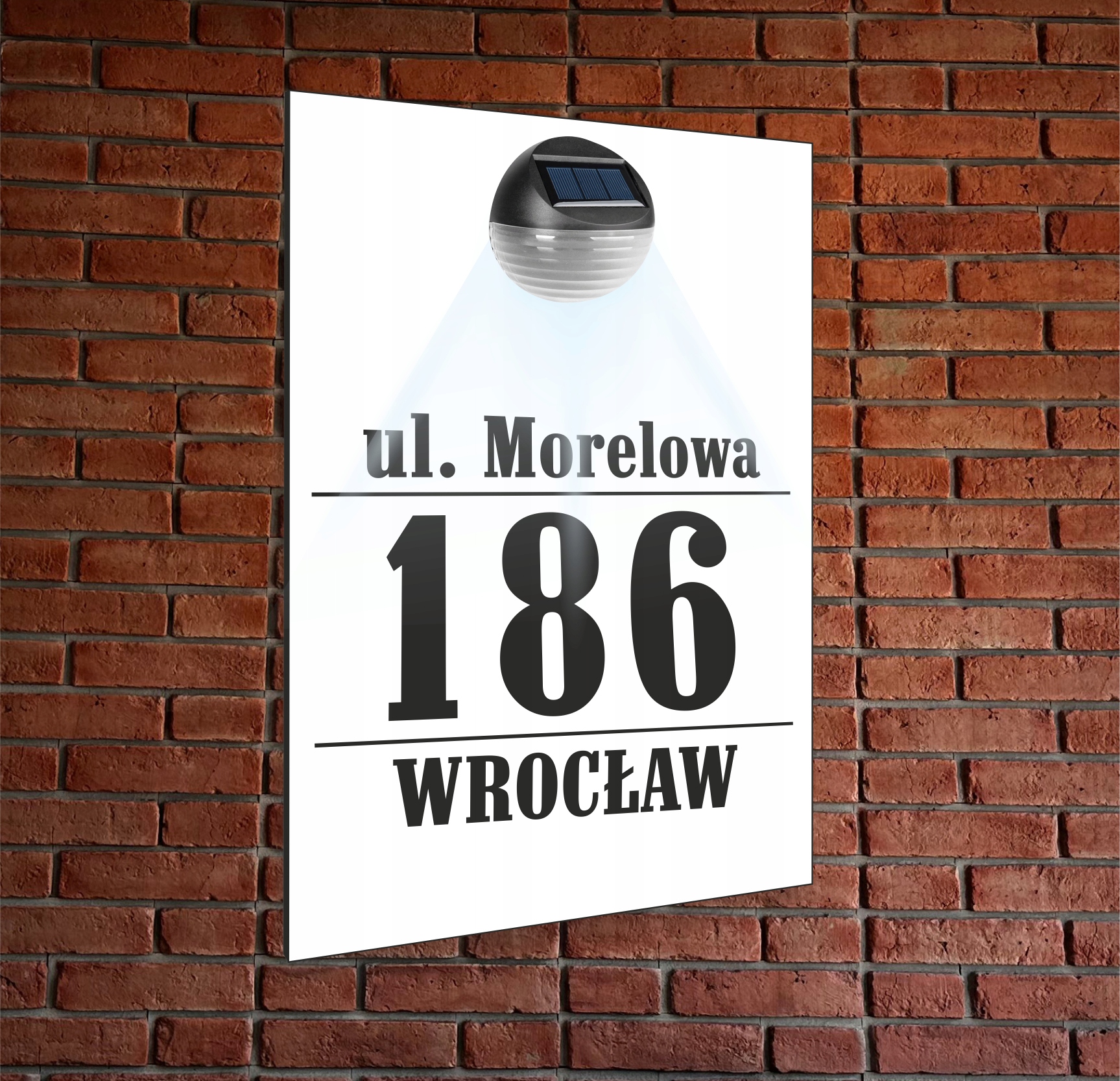 biała TABLICZKA ADRESOWA lampka led pionowa dibond numer domu 40x30