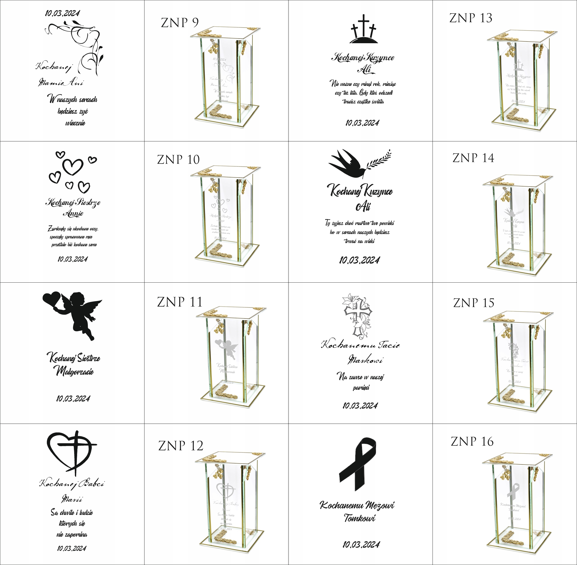 Ekskluzywny znicz szklany złoto biały PERSONALIZOWANY GRAWER dla SYNA