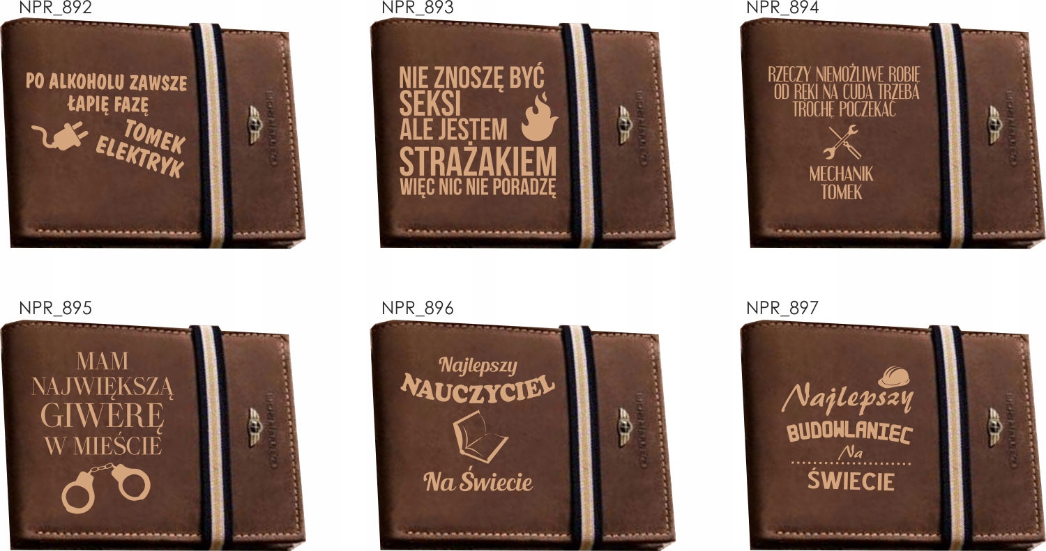 Portfel grawerowany ZAWODY dużo wzorów + perfumy