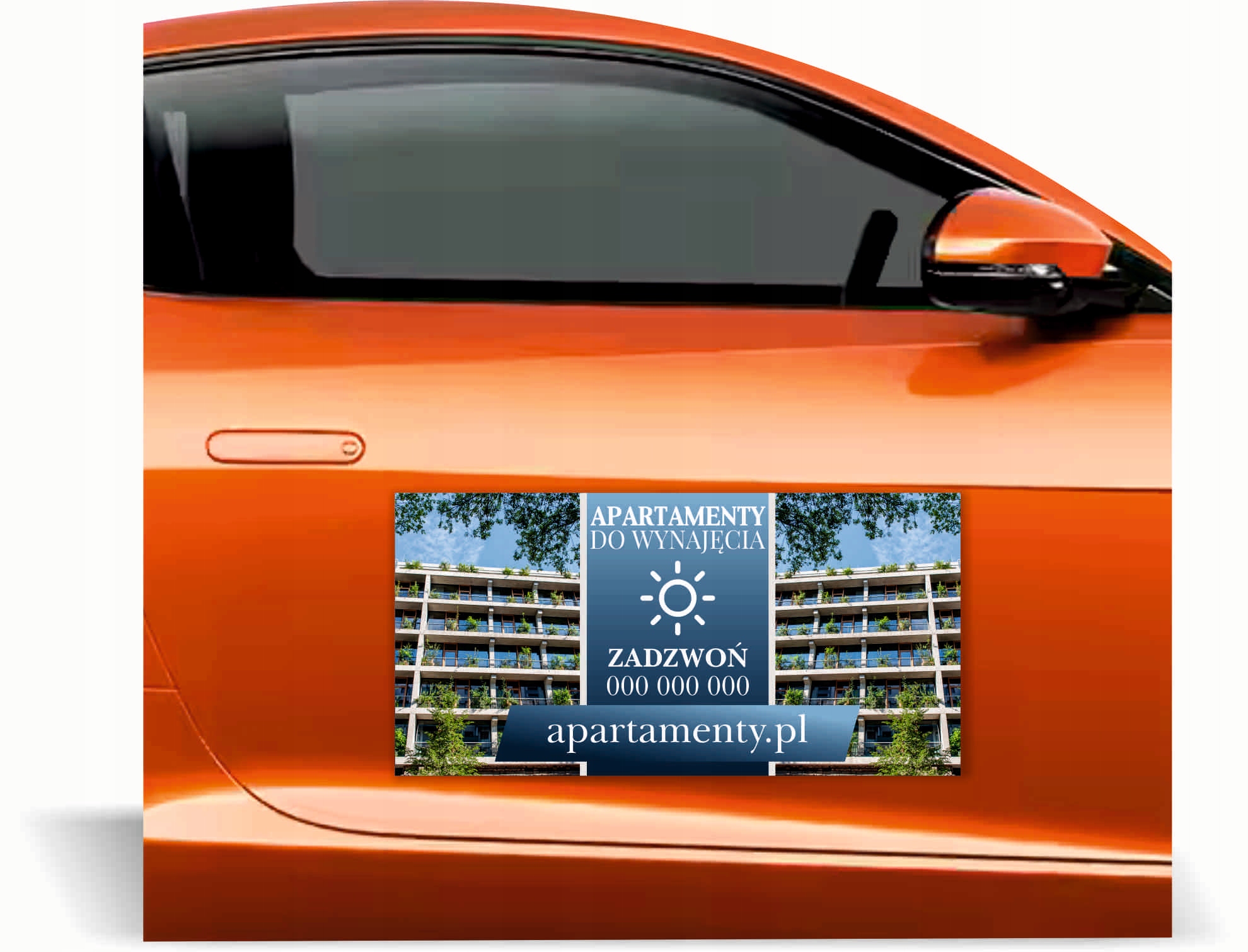Magnes na samochód reklama magnetyczna 60x30 cm APARTAMENTY DO WYNAJĘCIA
