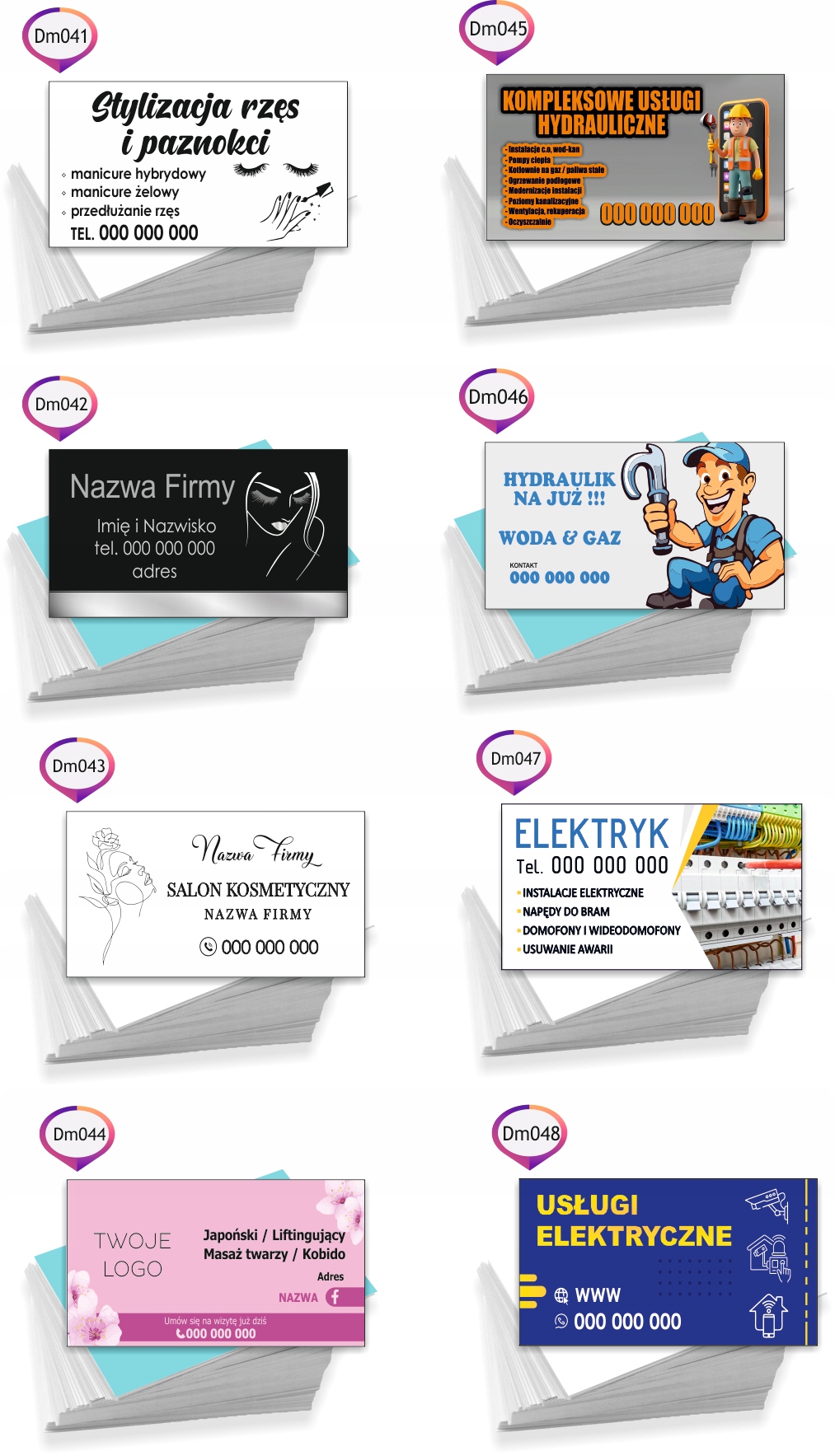 Wizytówki reklamowe firmowe 100 szt różne wzory USŁUGI ELEKTRYCZNE