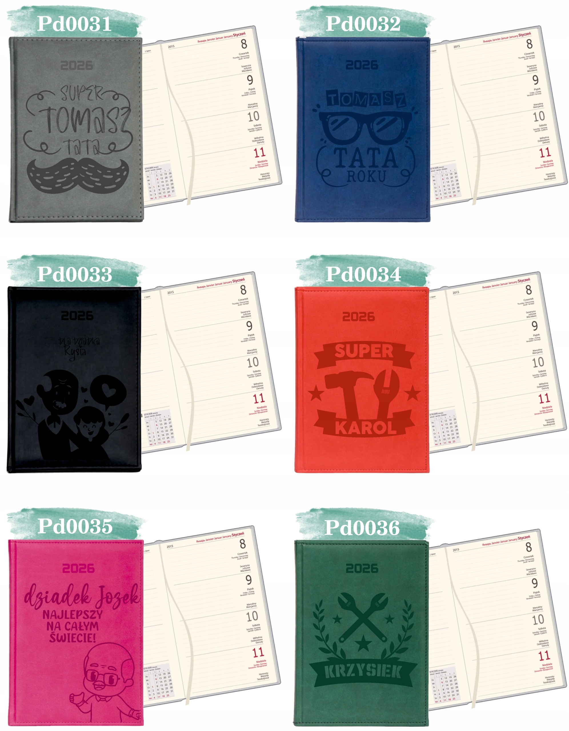 Kalendarz A6 2026 TYGODNIOWY KIESZONKOWY z grawerem prezent Z IMIENIEM