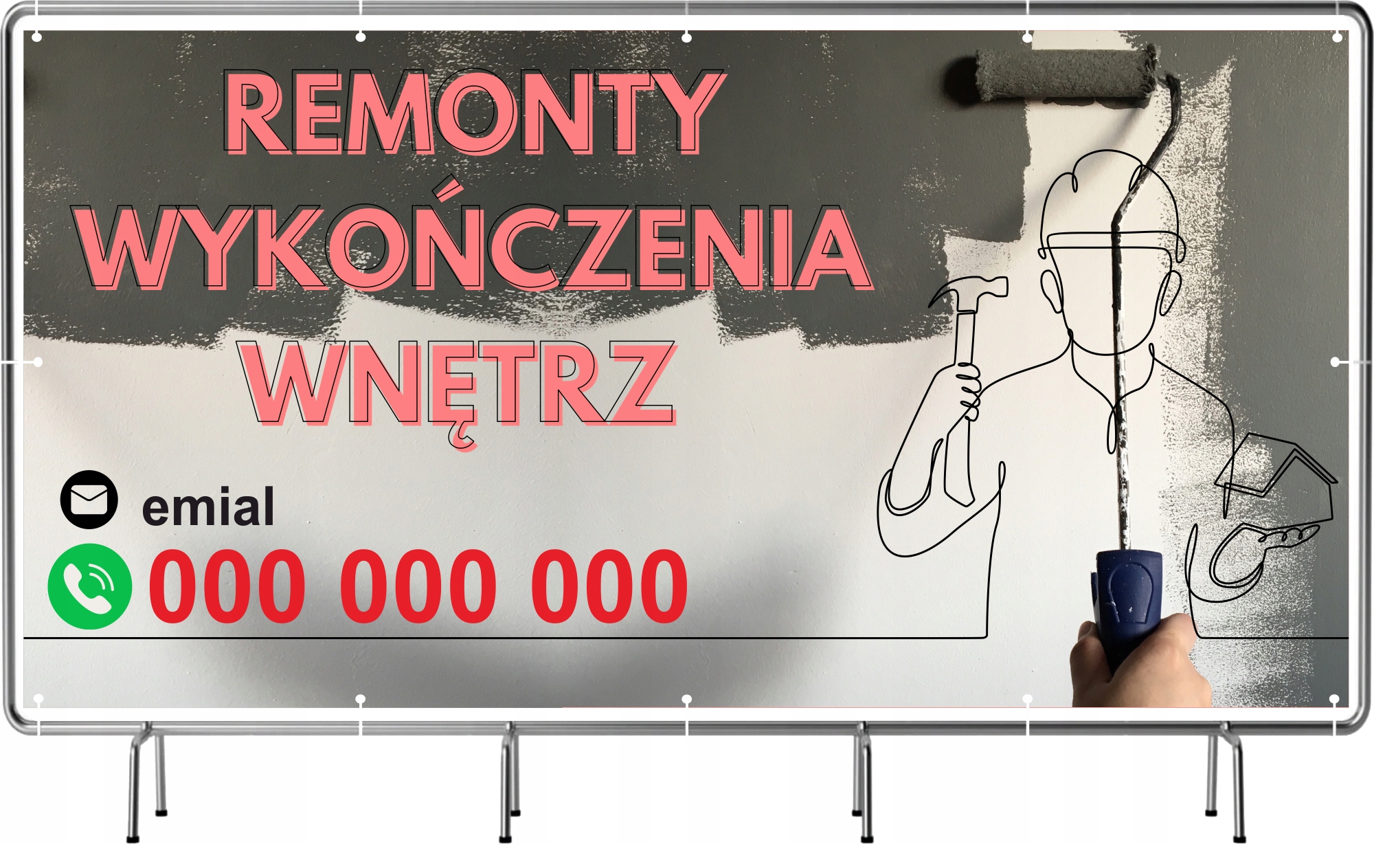 BANER REKLAMOWY na siatce mesh 200x100cm gotowy projekt REMONTY WYKOŃCZENIA