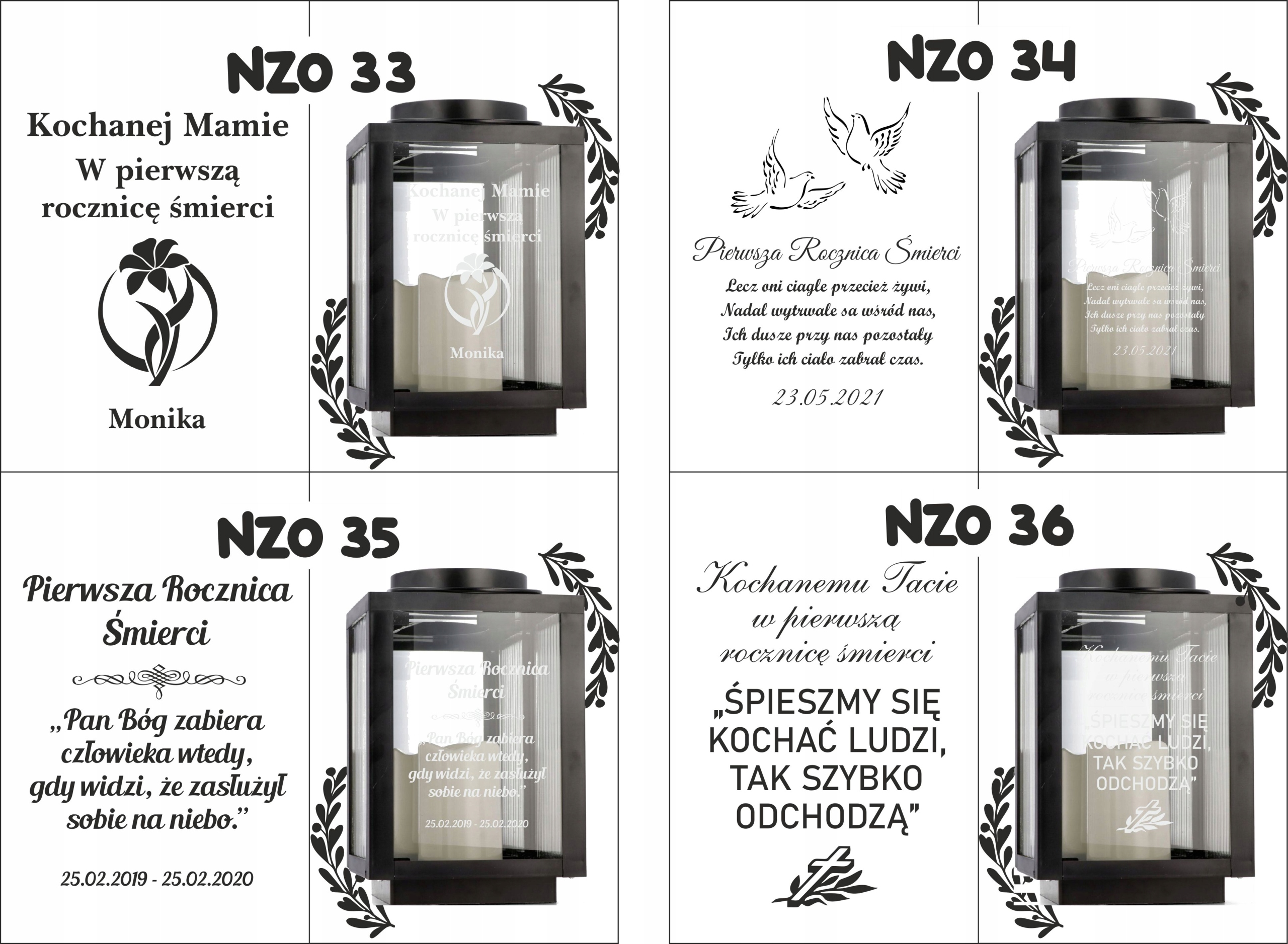 Latarenka na cmentarz z imieniem datą pamiątkowy znicz z osobistym tekstem