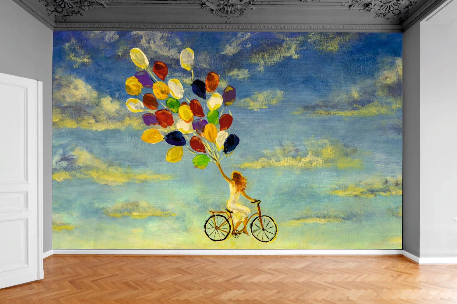 Fototapeta KOBIETA Z BALONAMI ROWEREM 200x130