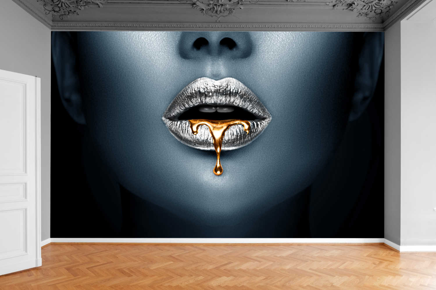 Fototapeta METALICZNE USTA KOBIETY SREBRNE KROPLE