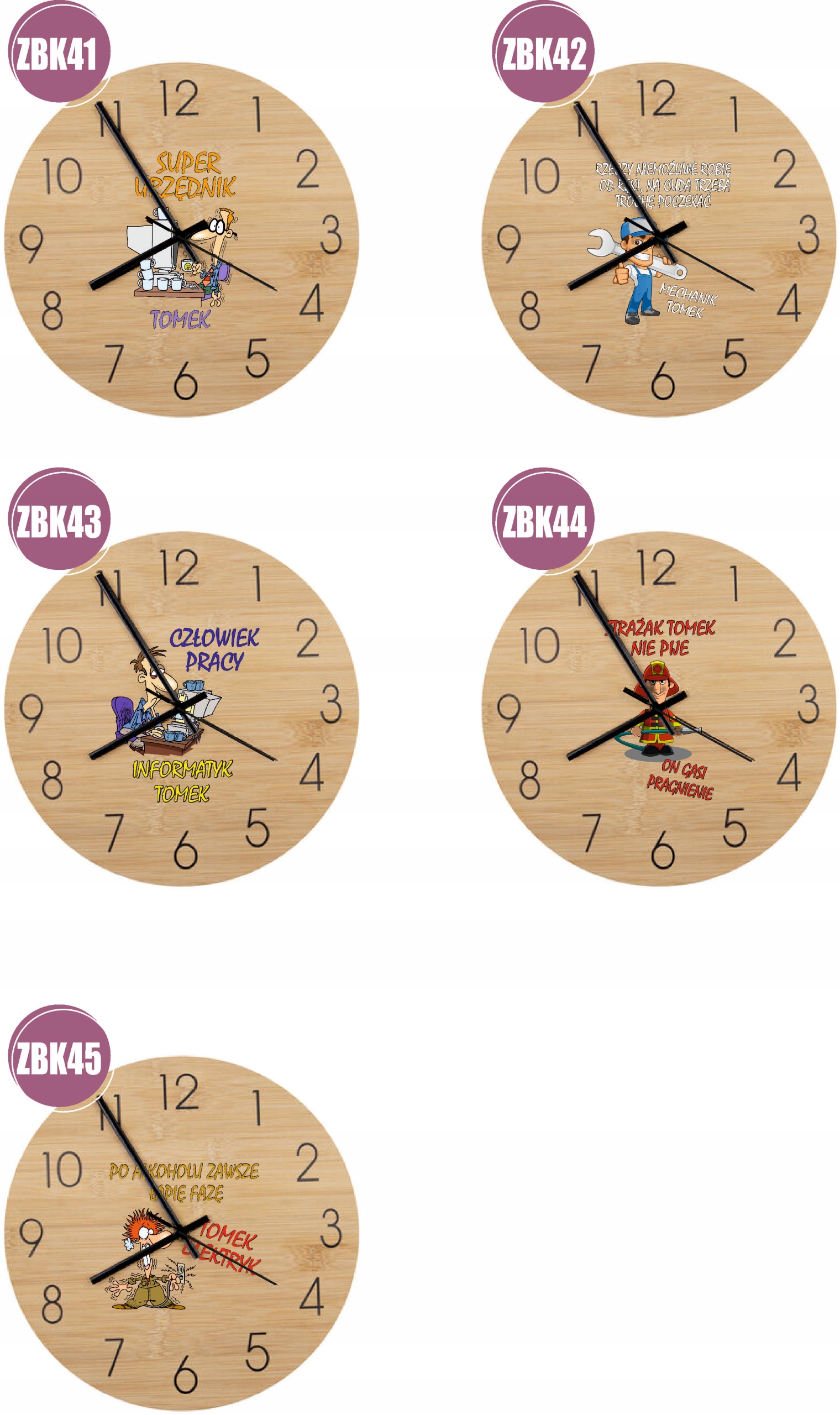 Bambusowy ZEGAR ścienny z nadrukiem UV prezent dla STRAŻAKA