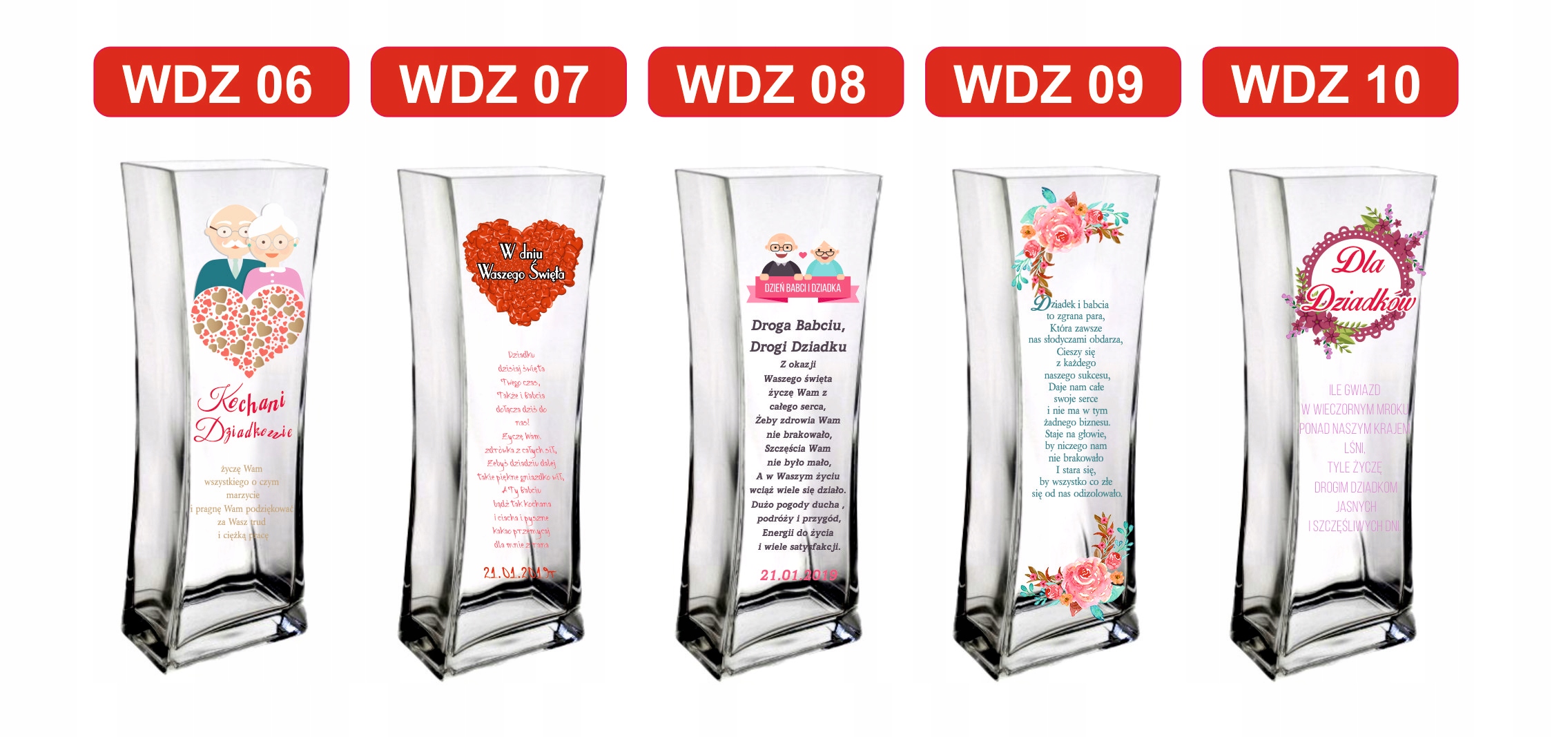 Elegancki wazon z nadrukiem dla babci i dziadka