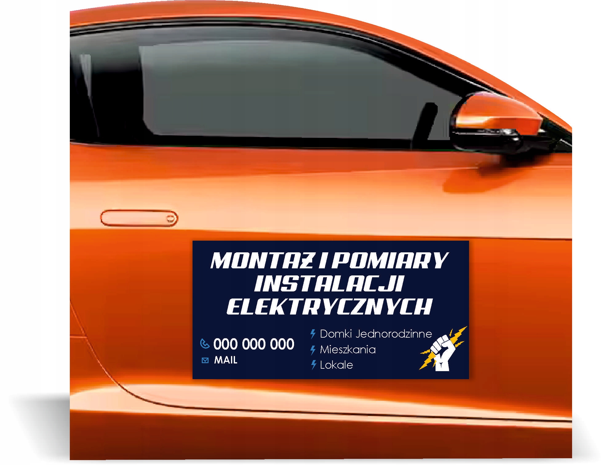 Magnes na samochód reklama magnetyczna MONTAŻ INSTALACJI ELEKTRYCZNYCH