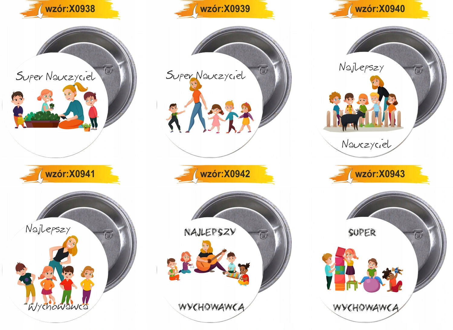 Przypinki buttony SUPER NAUCZYCIEL twoją z grafiką