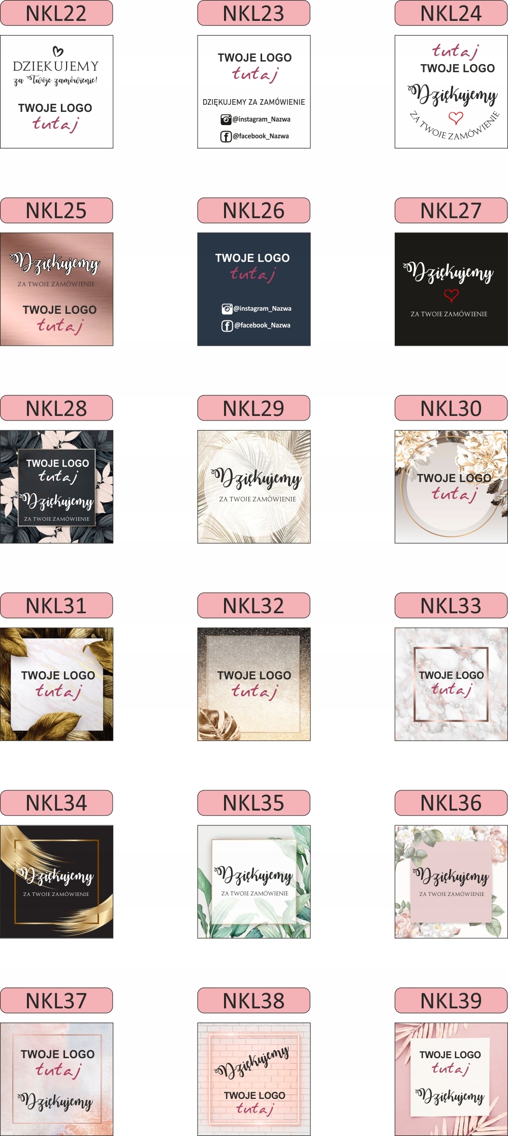 naklejki DZIĘKUJEMY ZA ZAMÓWIENIE z LOGO 100szt