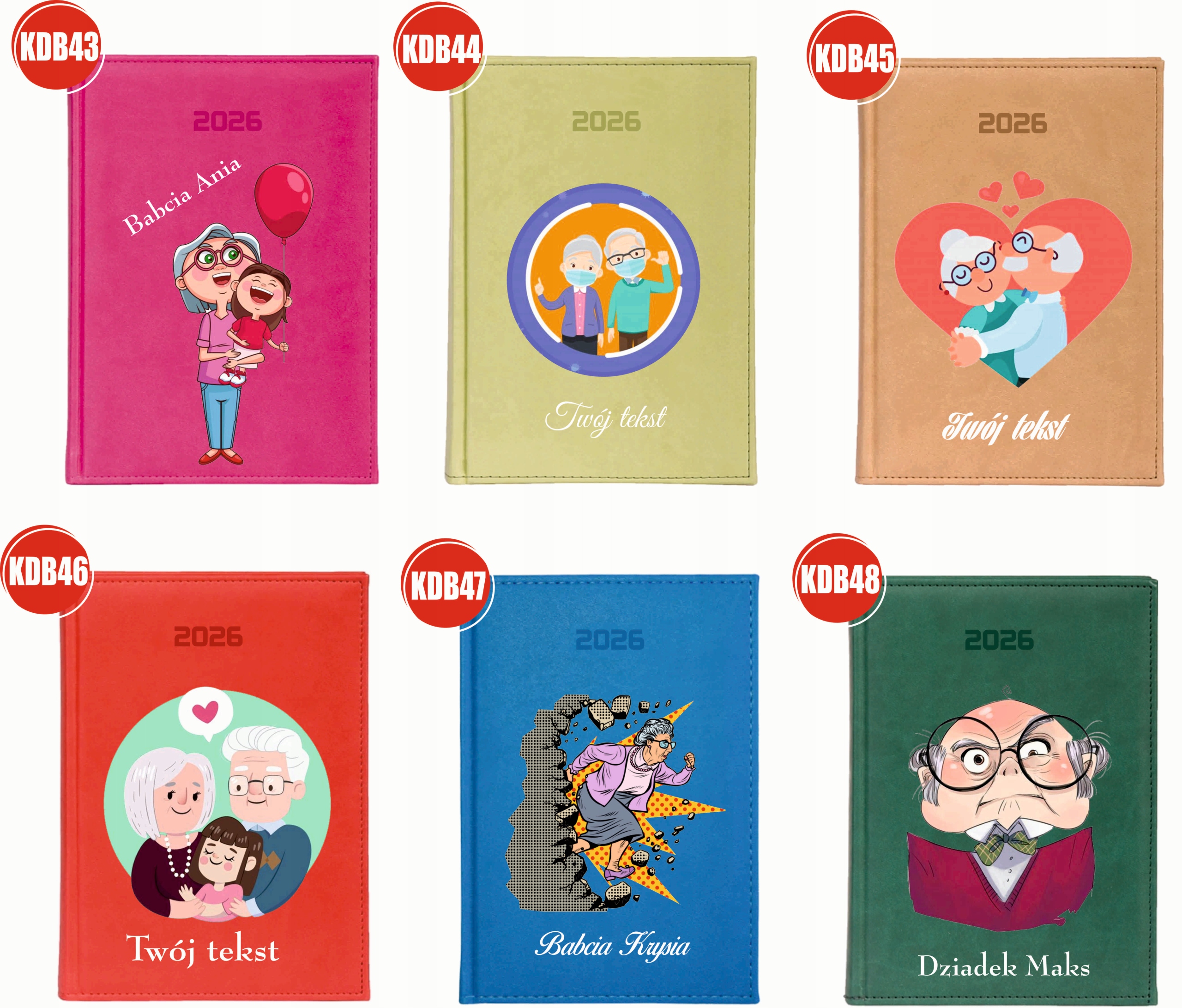 KALENDARZ A5 2026 DZIENNY NADRUK planer prezent na dzień babci dziadka