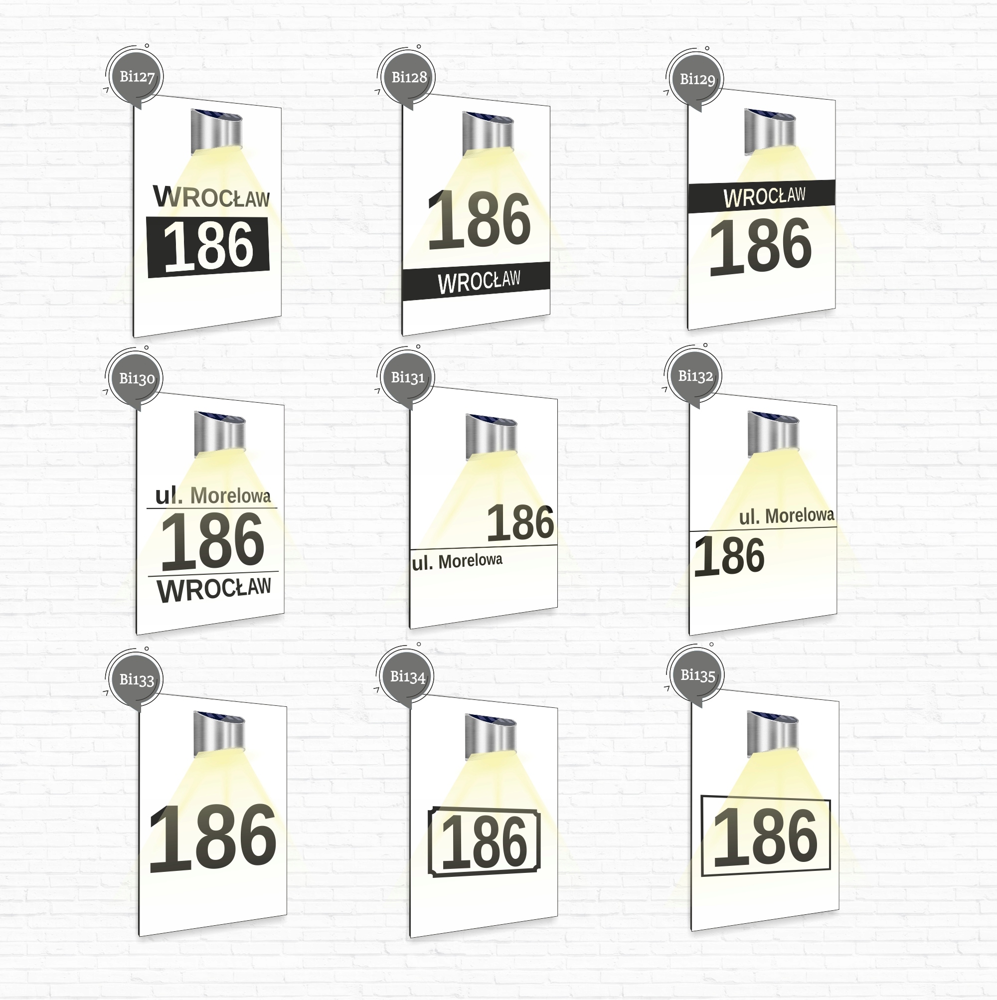 biała TABLICZKA podświetlana ADRESOWA ze strzałką nierdzewna dibond 30x20