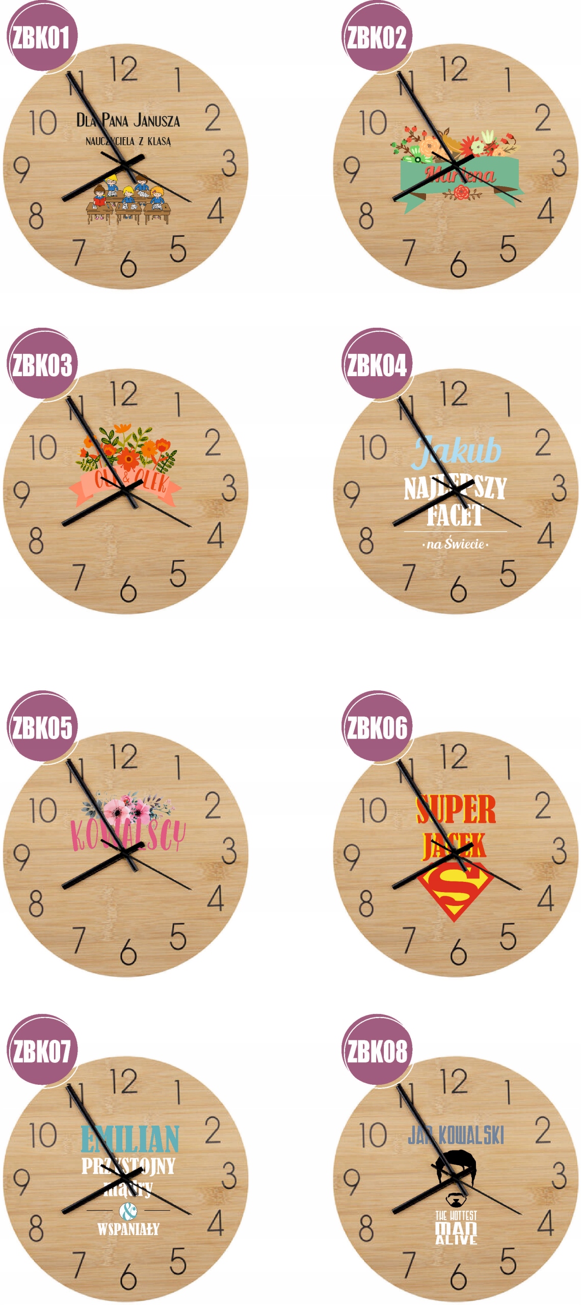 Bambusowy ZEGAR ścienny z nadrukiem UV prezent dla STRAŻAKA