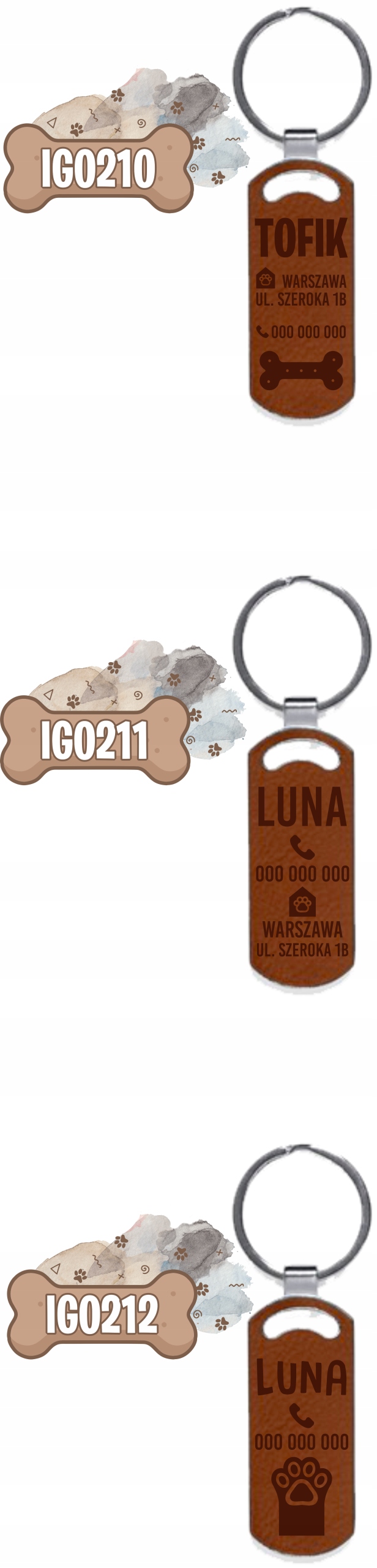 grawer BRELOK SKÓRZANY ZAWIESZKA Z IMIENIEM ZWIERZĘCIA KOTA numer telefonu