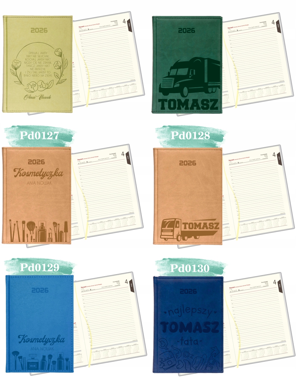 Stylowy kalendarz twoje imię napis książkowy A5 2026 grawer terminarz
