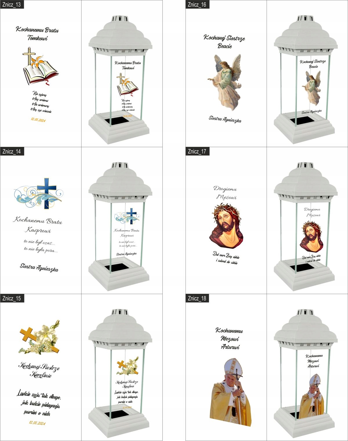 Znicz Lampion z nadrukiem grawerem dla Babci data