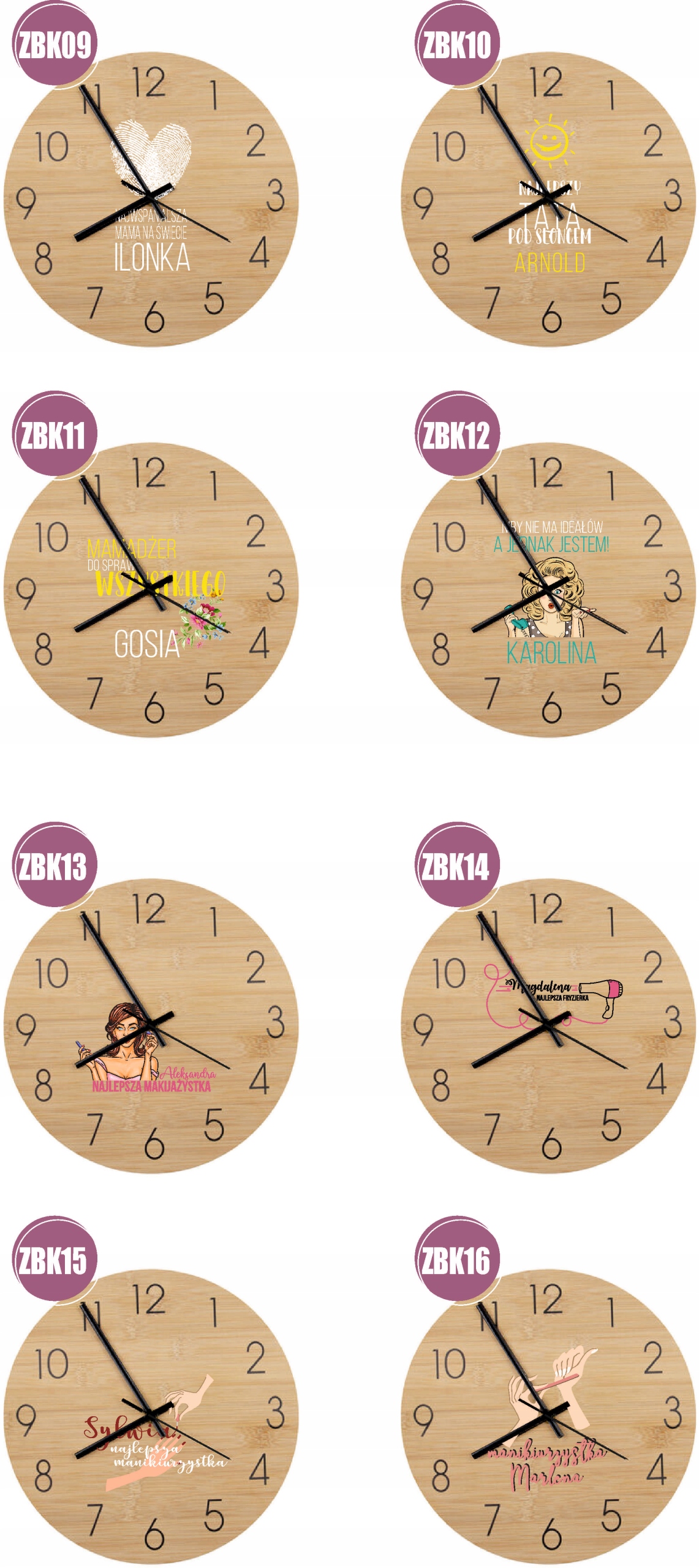 Bambusowy ZEGAR ścienny z nadrukiem UV prezent dla STRAŻAKA