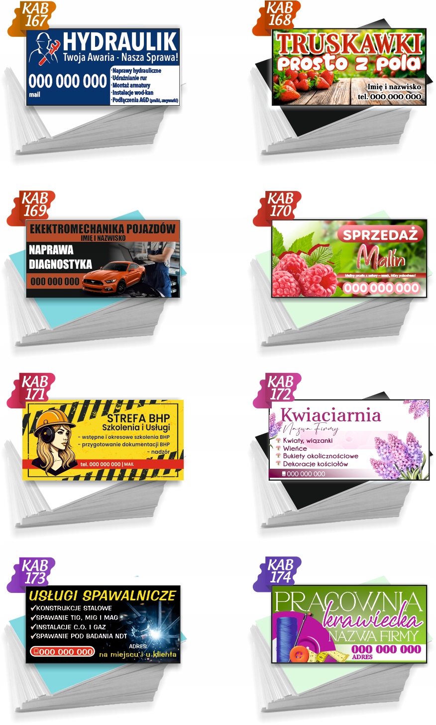 Wizytówki firmowe 200 szt RÓŻNE WZORY do wyboru BORÓWKA AMERYKAŃSKA