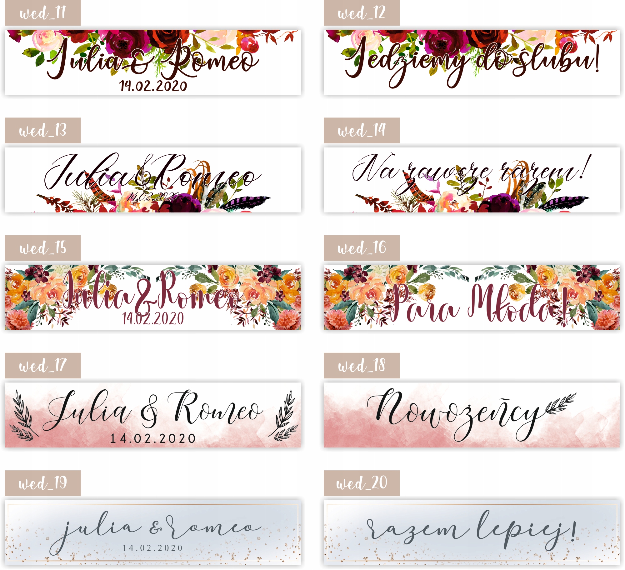 TABLICE ŚLUBNE weselne tablica na samochód IMIONA