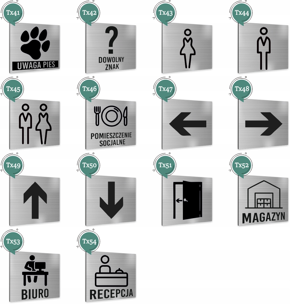 Tabliczka STRZAŁKA W DÓŁ SREBRNA Tablica nierdzewna PIKTOGRAM ALUMINIUM