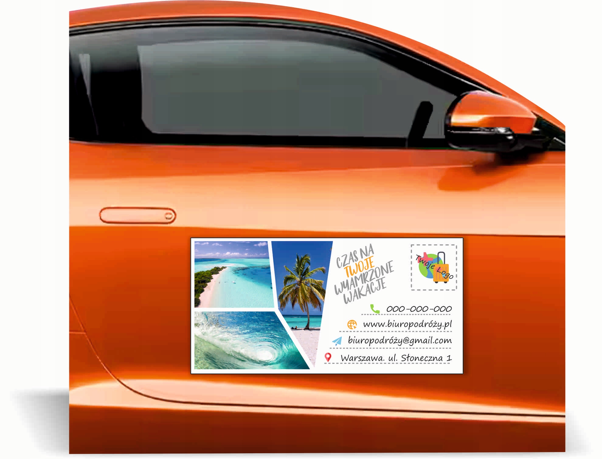 Magnes na samochód reklama magnetyczna 60x30 cm BIURO PODRÓŻY