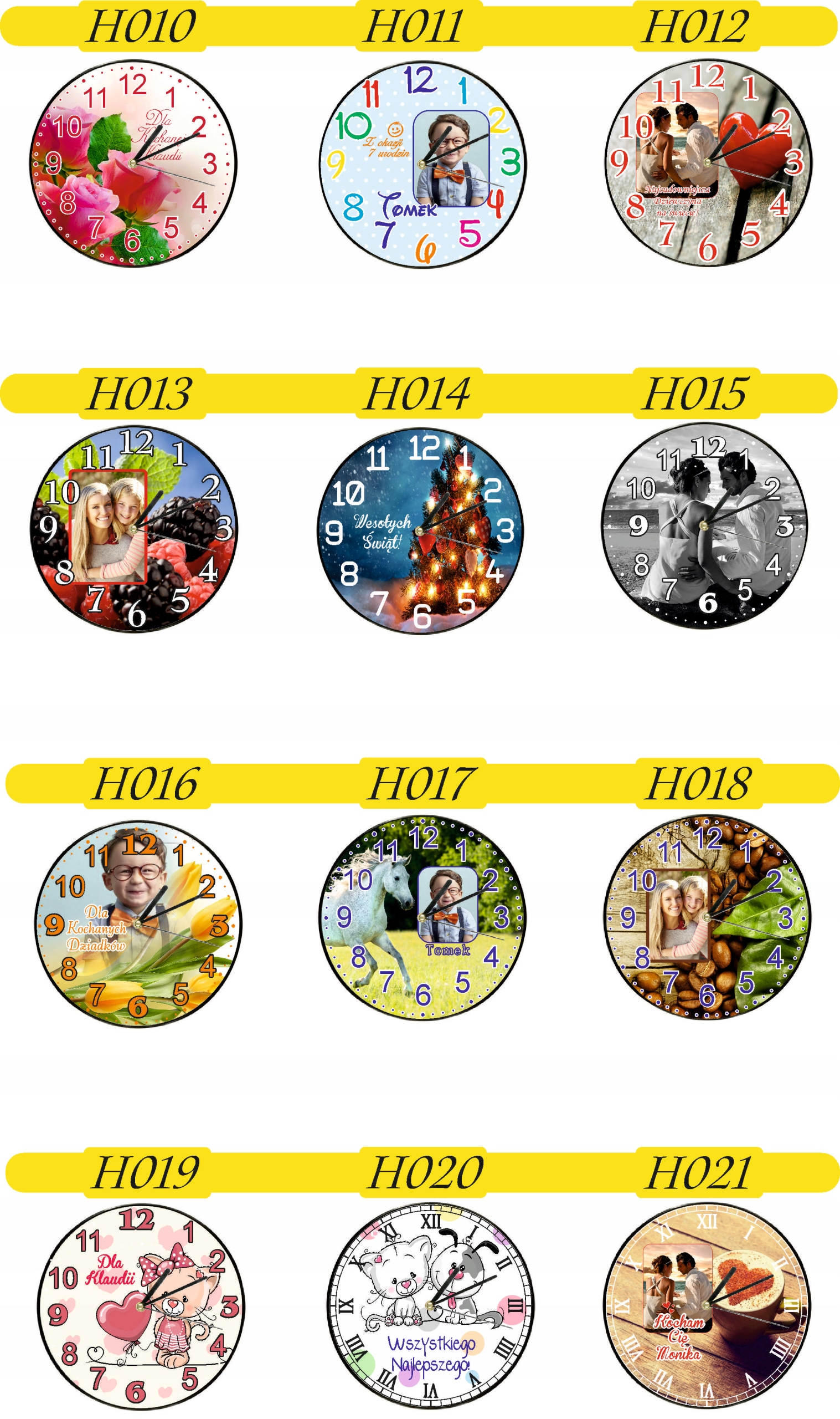 ZEGAR ścienny PREZENT duży wybór wzorów + IMIONA DATA twój tekst