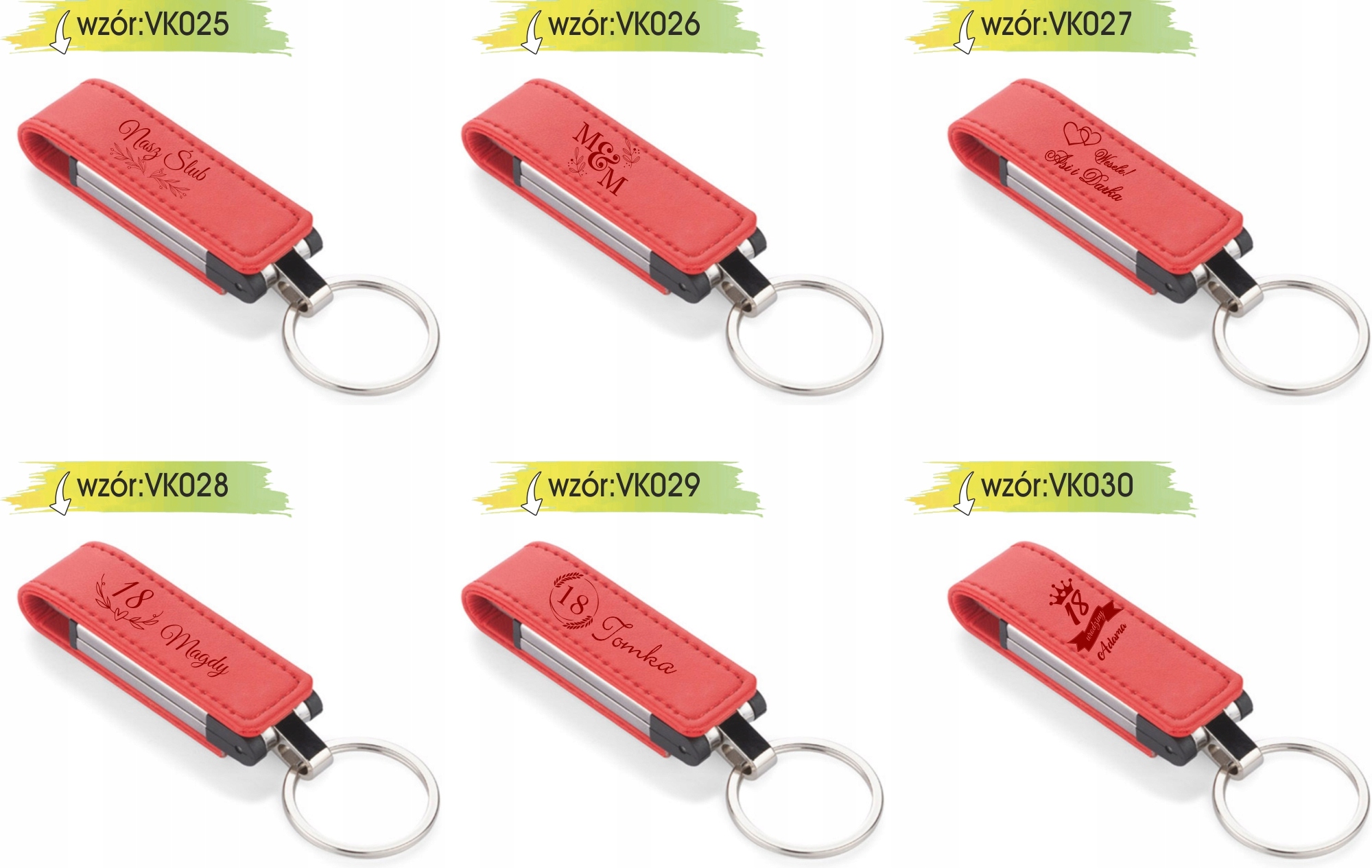 pamiątka ekoskóra pendrive z grawerem NA 18 URODZINY czerwony 16 GB