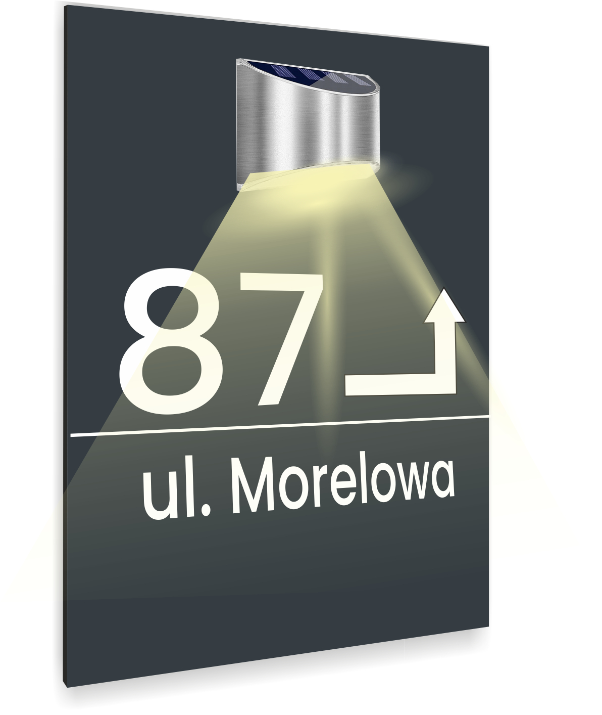 antracyt TABLICZKA lampka solarna ADRESOWA strzałka aluminiowa dibond 40x30