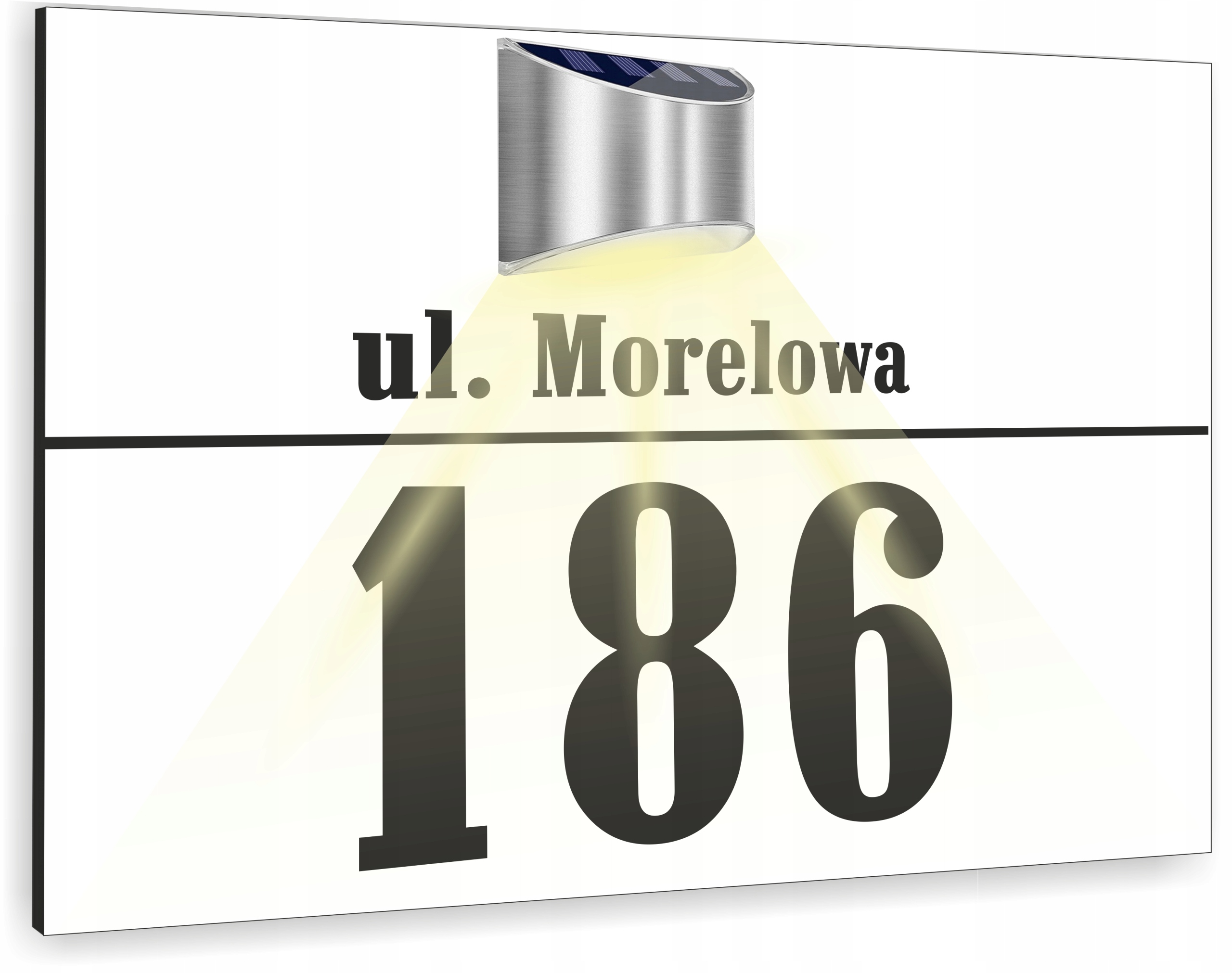duża TABLICZKA ADRESOWA dibond biała numer posesji 40x30 lampka led