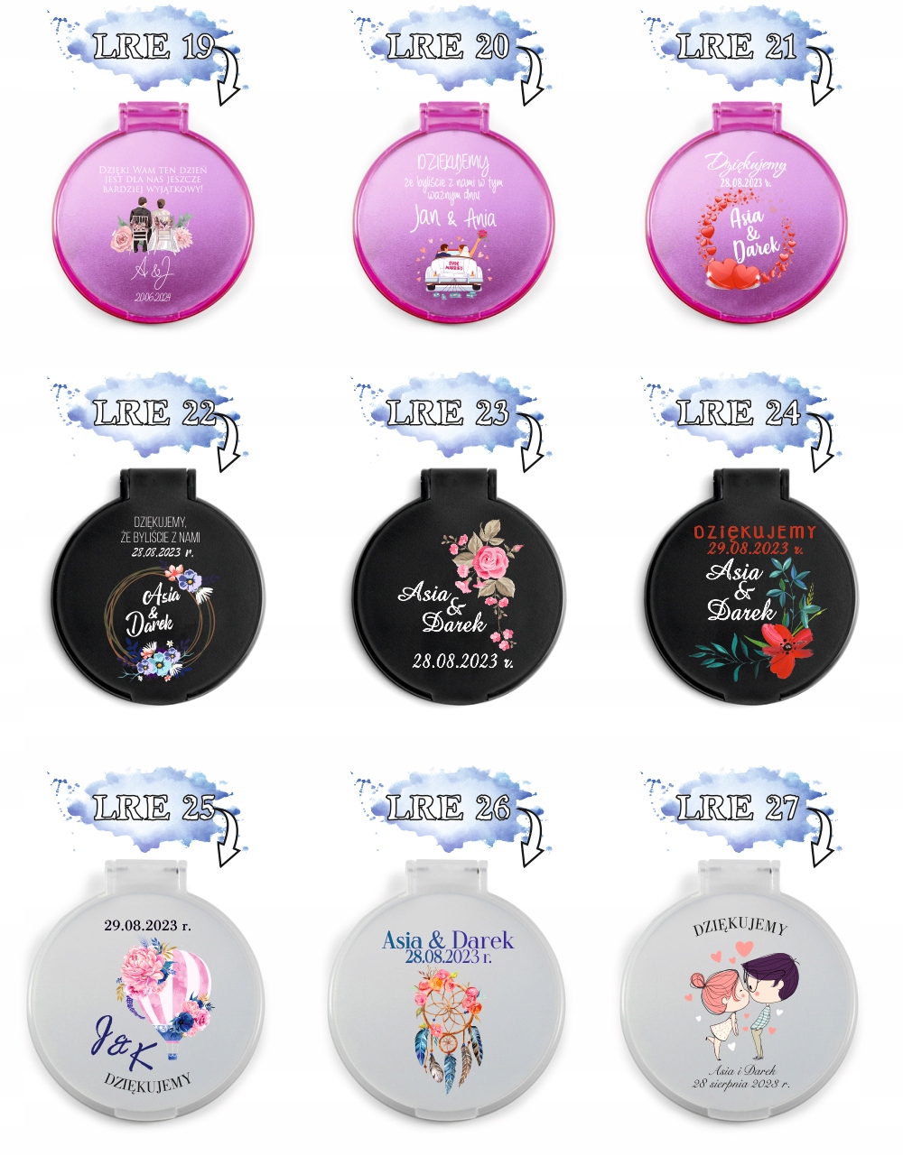 LUSTERKO podziękowania dla gości na ŚLUB WESELE nadruk UV wasze imiona